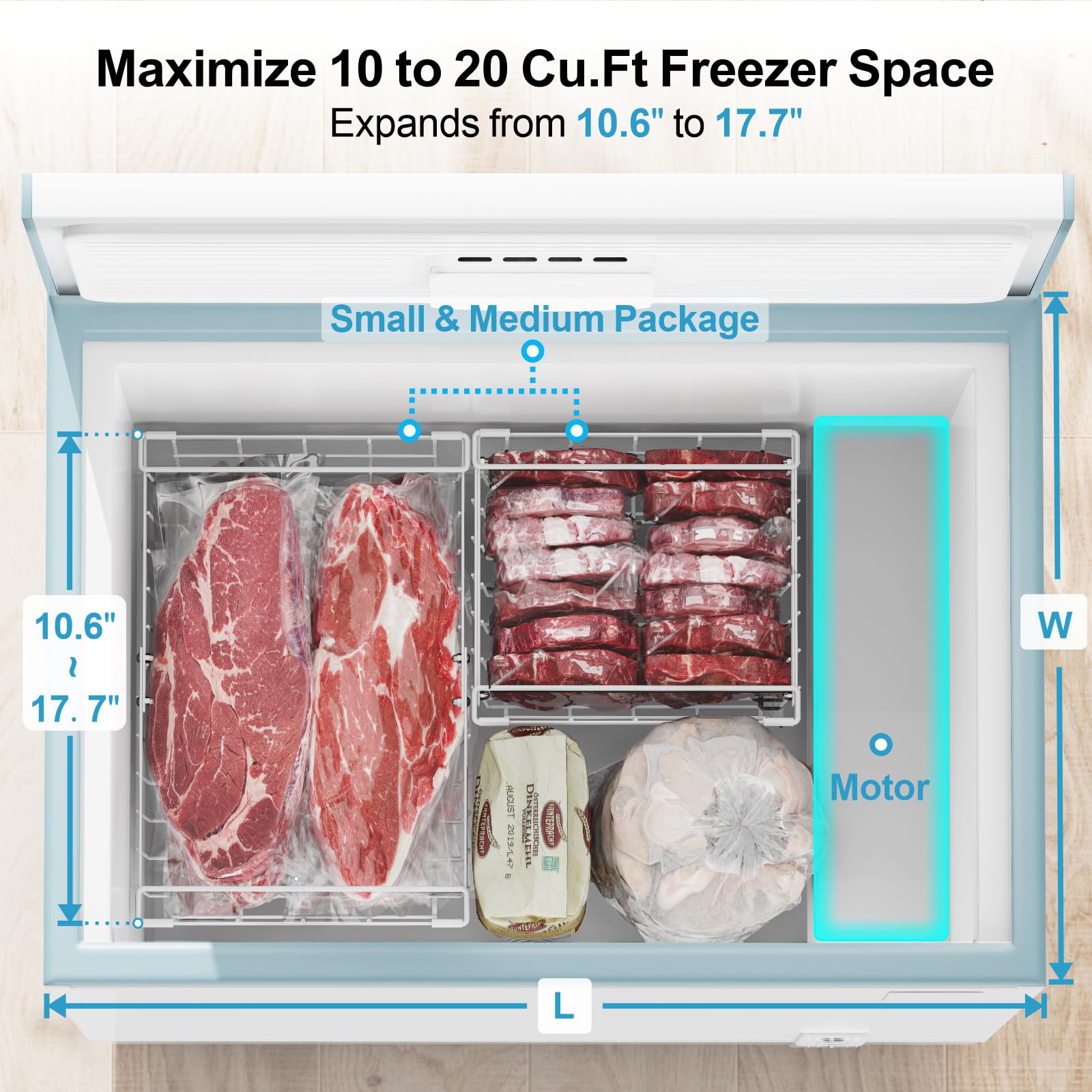 iSPECLE 7-Pack Large Expandable Stackable Freezer Organizer Bins for 10-20 Cu.Ft Chest Freezers - White | Deep Freezer Storage Containers for Frozen Food Organization | Easy Access & Better Ventilation | Perfect for Home Kitchens, Garages & Restaurants