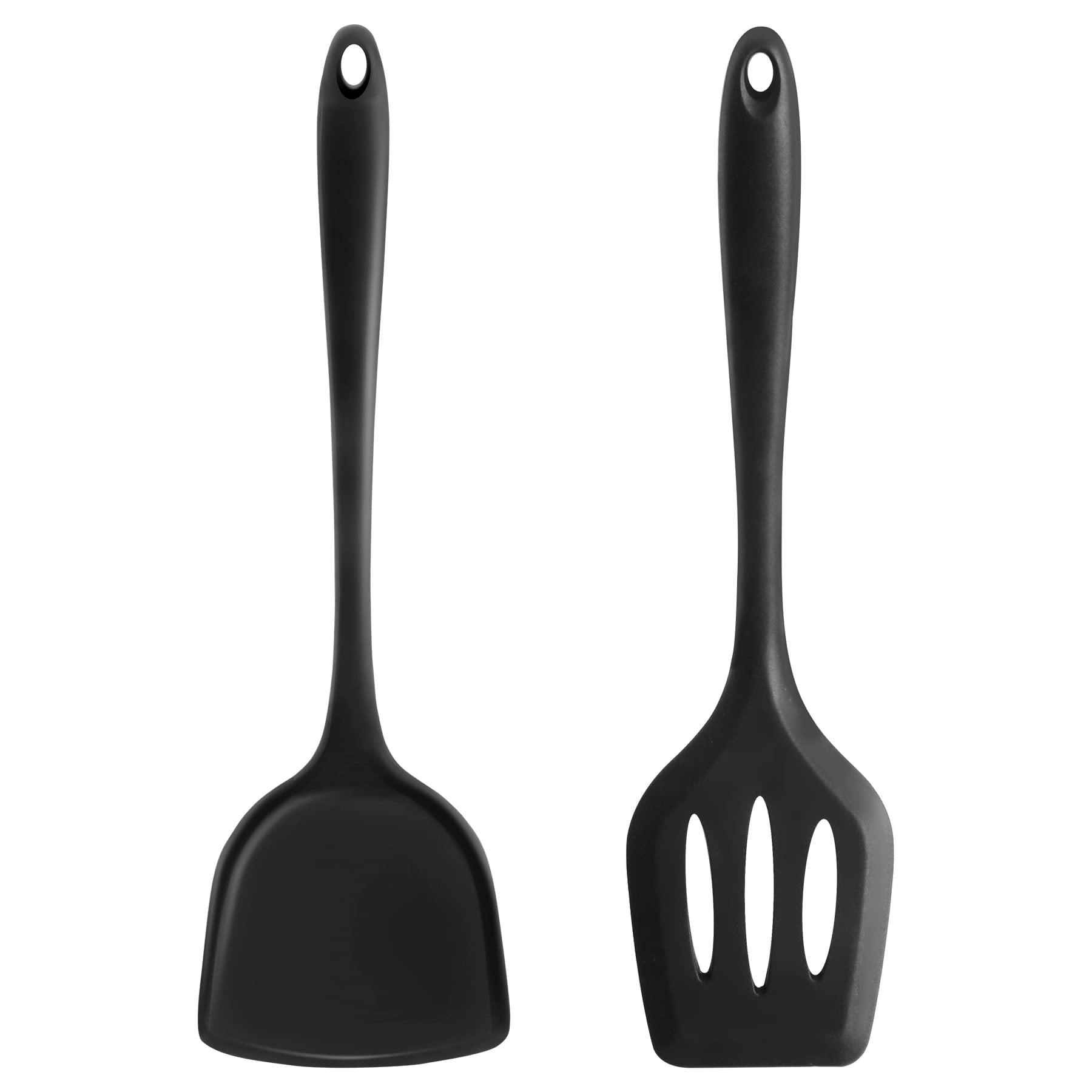 FUKTSYSM 2-Piece Silicone Spatula Set - Heat Resistant Non-Stick Kitchen Utensils with Slotted Turner, Flexible Black Cooking Spatulas for Flipping Pancakes, Eggs & Grilled Cheese (Dishwasher Safe) - Perfect for Nonstick Pans, Baking & Sauteing