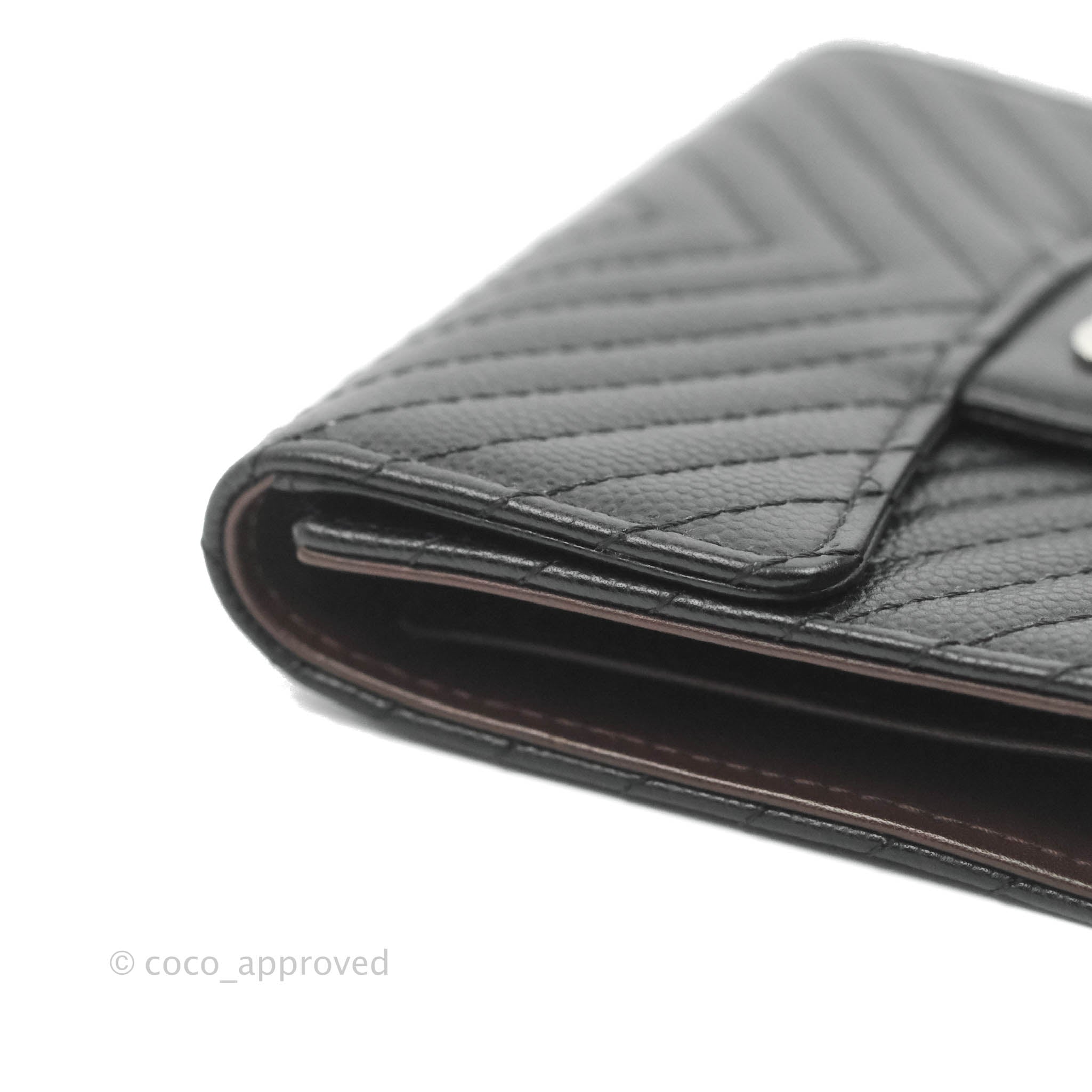 Chanel Classic Flap Chevron Wallet in Black Caviar Leather with Silver Hardware - Luxury Women's Wallet for Everyday Use & Special Occasions
