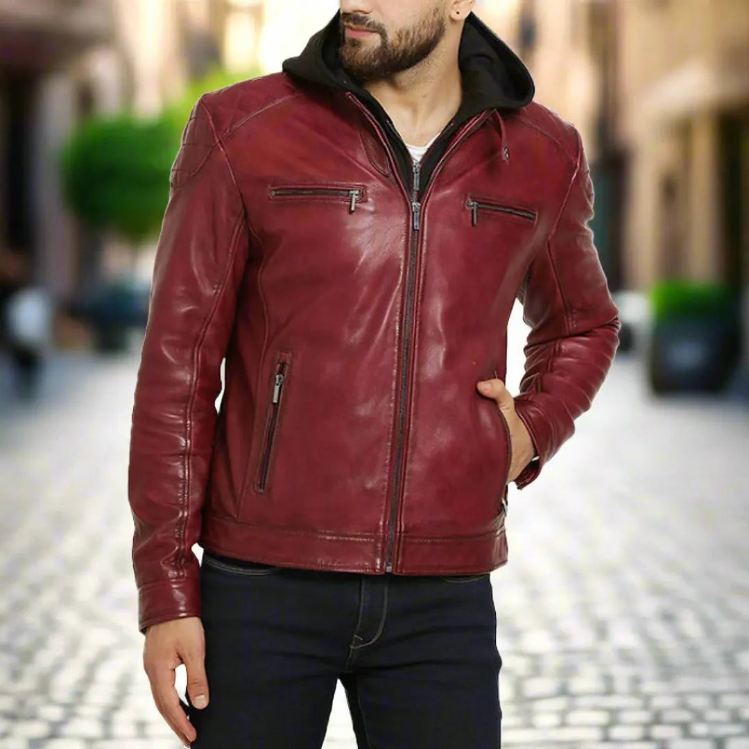 BOL Men's Alvin Lambskin Leather Jacket - Premium Genuine Lambskin Motorcycle Jacket for Men, Slim Fit Biker Style Jacket with Quilted Lining - Perfect for Riding, Casual Wear & Night Out