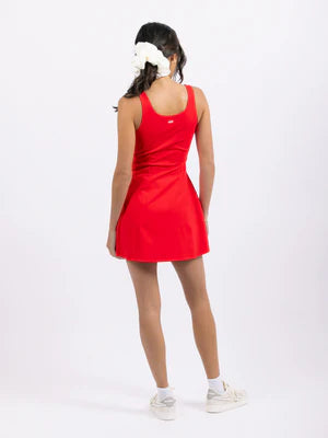 Fore te Amelia Dress Cherry Red - Elegant Floral Summer Dress for Women, Perfect for Beach Vacations, Parties & Casual Outings