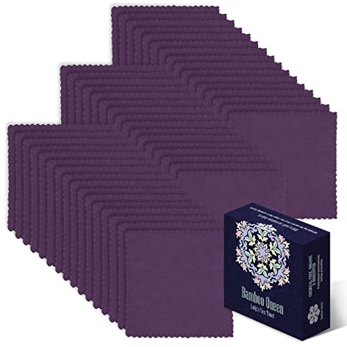 BAMBOO QUEEN 48-Pack Soft Bamboo Face Towels - 8x8 Inch, Plum Color - Eco-Friendly & Hypoallergenic for Skincare, Makeup Removal & Spa Use