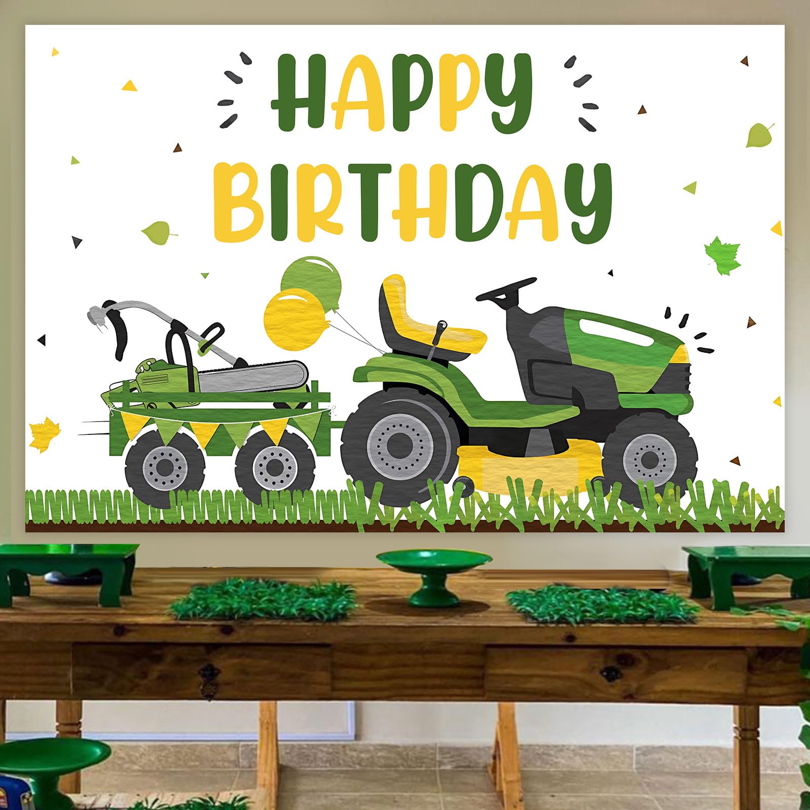 Lawn Mower Birthday Party Decorations - 5x3ft Green Grass Photography Backdrop for Farmyard & Tractor Themed Parties - Perfect for Outdoor, Barnyard, and Kids Birthday Celebrations