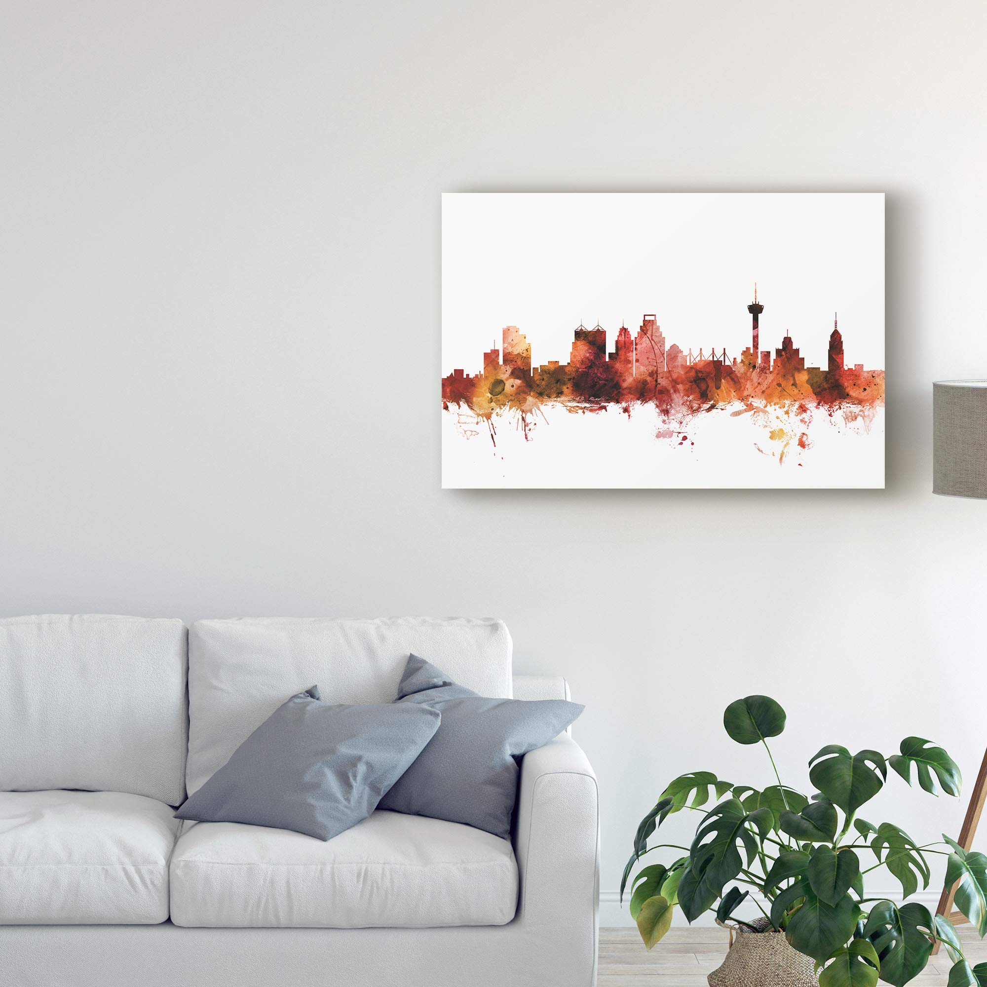 Michael Tompsett San Antonio Texas Skyline Red Art Print - 16x24 Inch Framed Wall Decor for Living Room, Office & Home