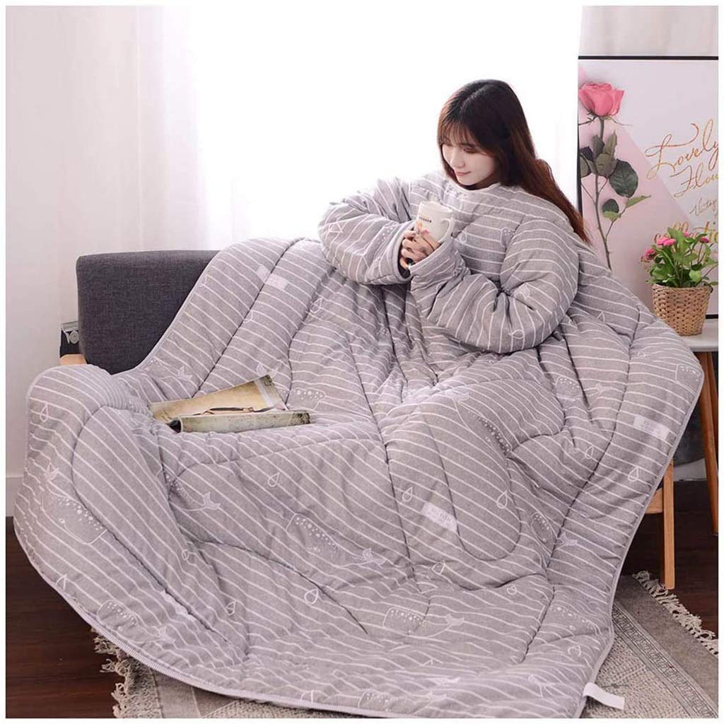 **Warm Winter Quilt with Sleeves - Thickened Washed Blanket for Cozy Naps & Lounging (47x63 Inches) - Perfect for Reading, Watching TV, and Relaxing at Home**