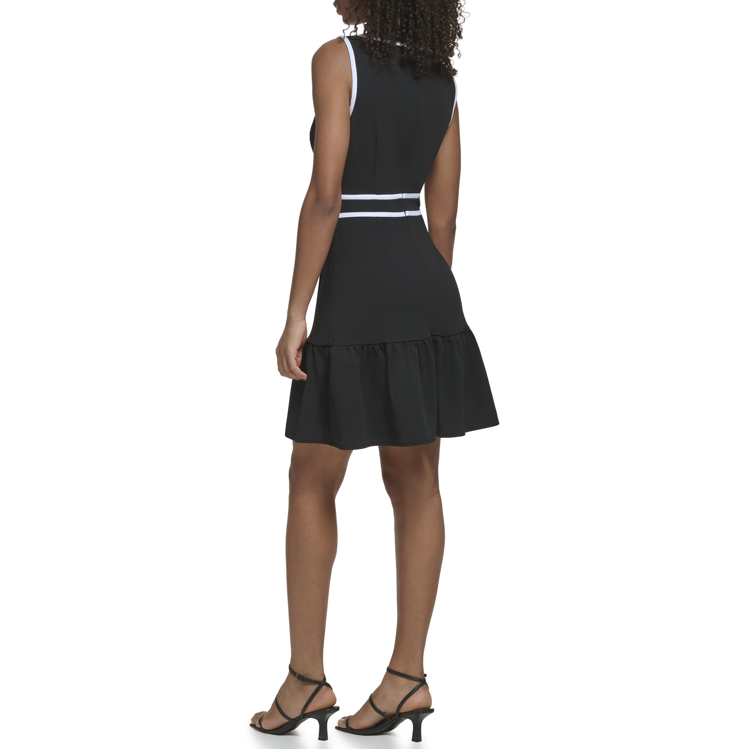 KARL LAGERFELD Women's Sleeveless Flounce Hem Dress with Contrast Piping - Casual Summer Dress for Beach, Party & Everyday Wear