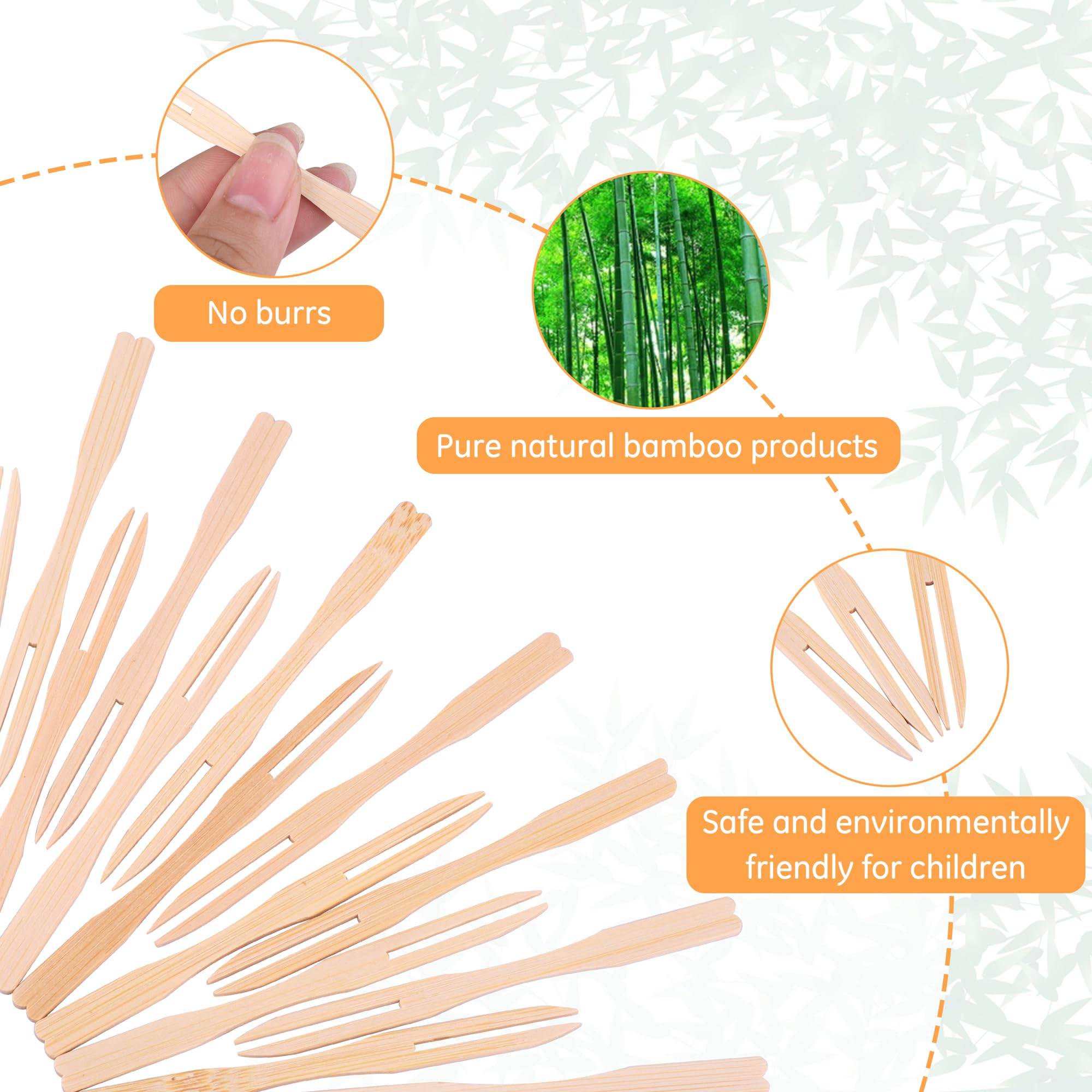 200 Pack 3.5 Inch Natural Bamboo Cocktail Forks - Eco-Friendly Appetizer Toothpicks for Party, Catering, Dessert & Fruit - Perfect for Weddings, Cocktail Hours & Charcuterie Boards