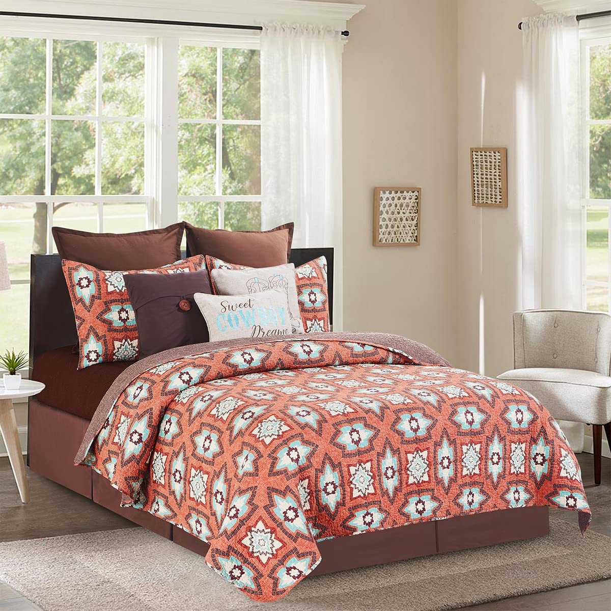 Montana Sky King Quilt Set - 100% Cotton Lightweight Reversible Bedspread Coverlet | 3-Piece King Size | Machine Washable | Orange | Perfect for Master Bedrooms, Guest Rooms & Cozy Farmhouse Decor