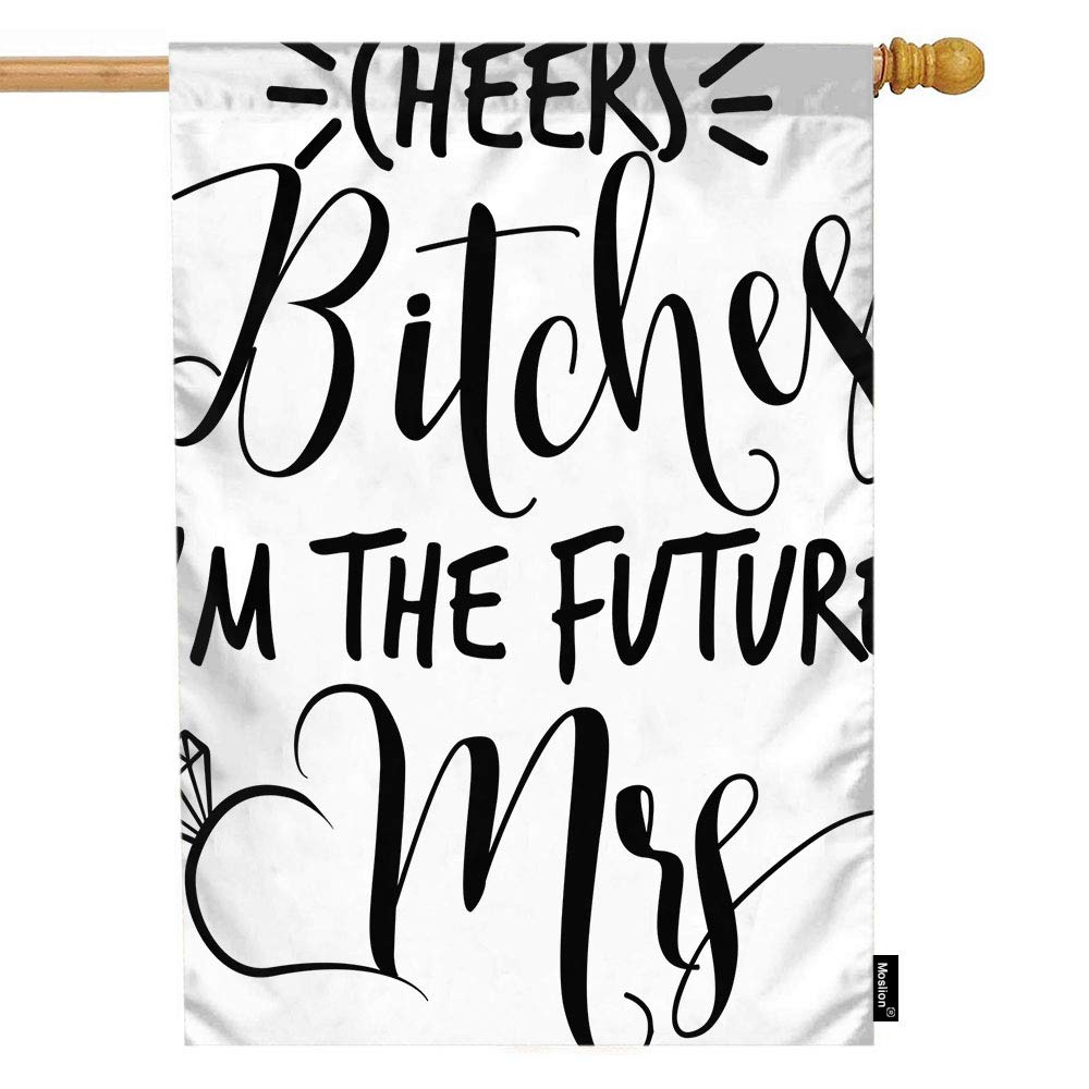 Double-Sided Cheers Bitches I'm The Future Mrs Diamond Garden Flag - 28x40 Inch Hand Lettered Word House Banner for Yard, Lawn & Outdoor Decor - Perfect for Weddings, Bridal Showers & Bachelorette Parties