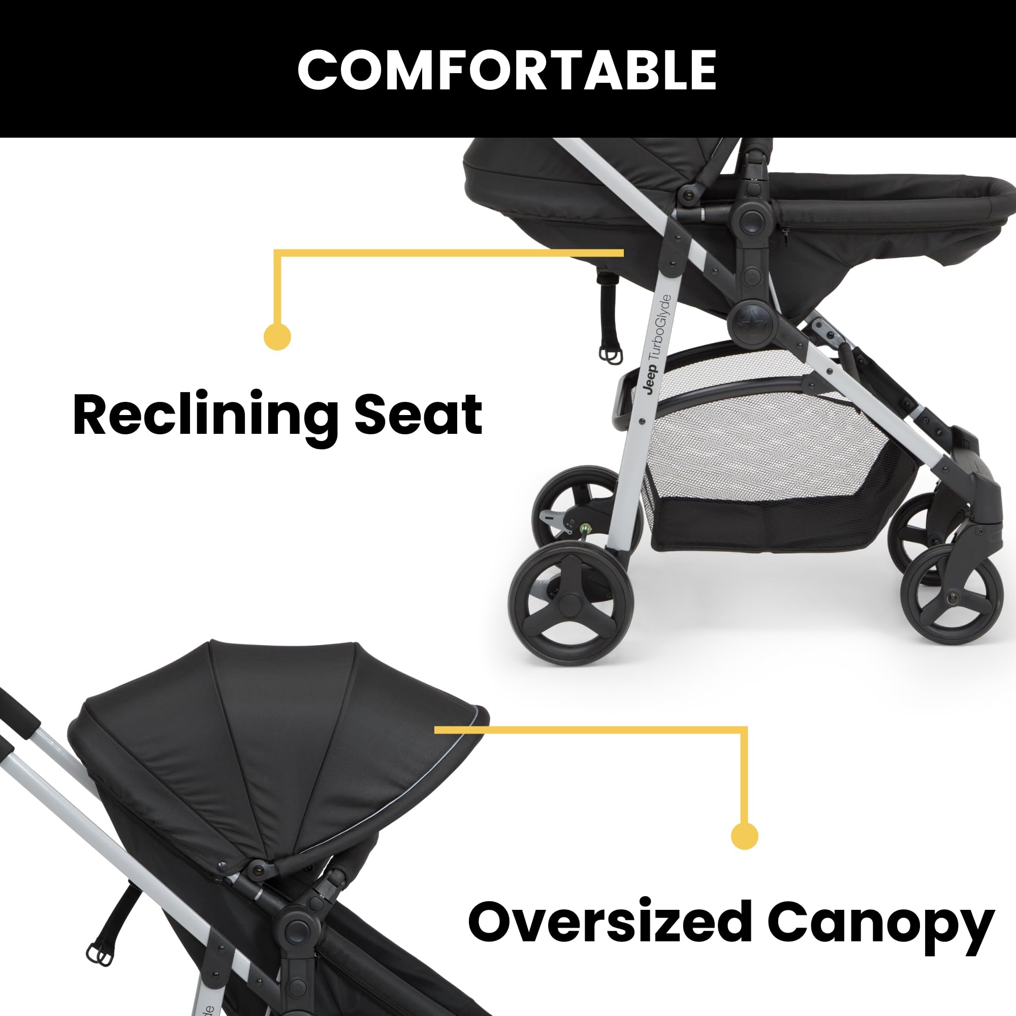 Jeep TurboGlyde 3-in-1 Stroller for Baby & Toddler - Lightweight Travel System with Car Seat, Bassinet & Stroller Modes - Perfect for Shopping, Travel & Daily Walks