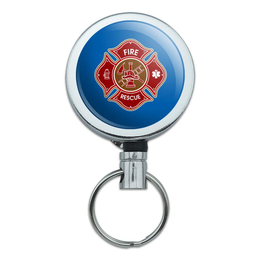 Firefighter ID Badge Holder - Heavy Duty Metal Retractable Reel with Maltese Cross Design, Key Card Holder & Belt Clip for Fire Rescue Professionals - Perfect for Emergency Responders, Security Personnel and First Responders