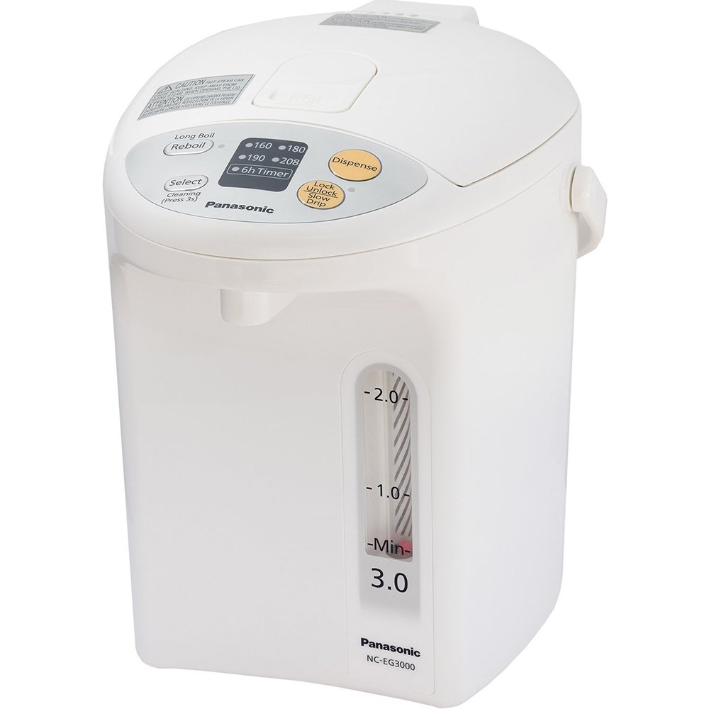 Panasonic RA41660 Electric Thermo Pot Water Boiler Dispenser NC-EG3000 - 3.2 Quart White Hot Water Dispenser with Slow-Drip Mode for Coffee, Tea, Hot Cocoa, Soups & Baby Food - Perfect for Home, Office & Kitchen Use