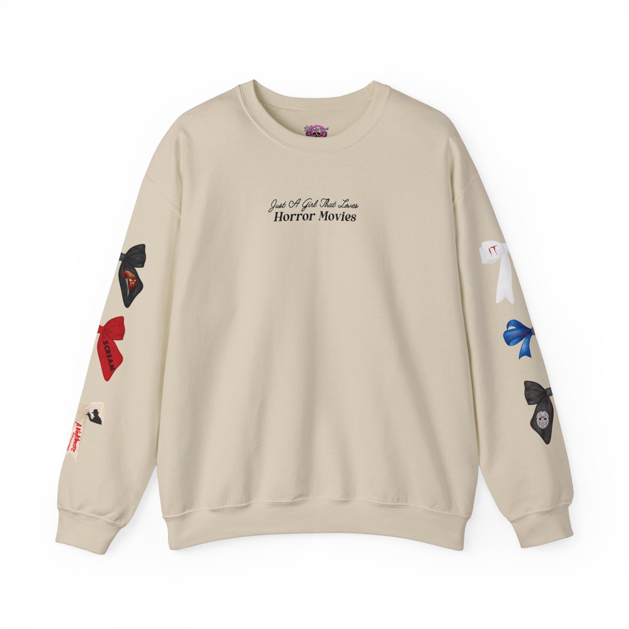 Just A Girl That Loves Horror Movies Crewneck Sweatshirt | Horror Movie Fan Gift | Halloween Outfit & Casual Streetwear