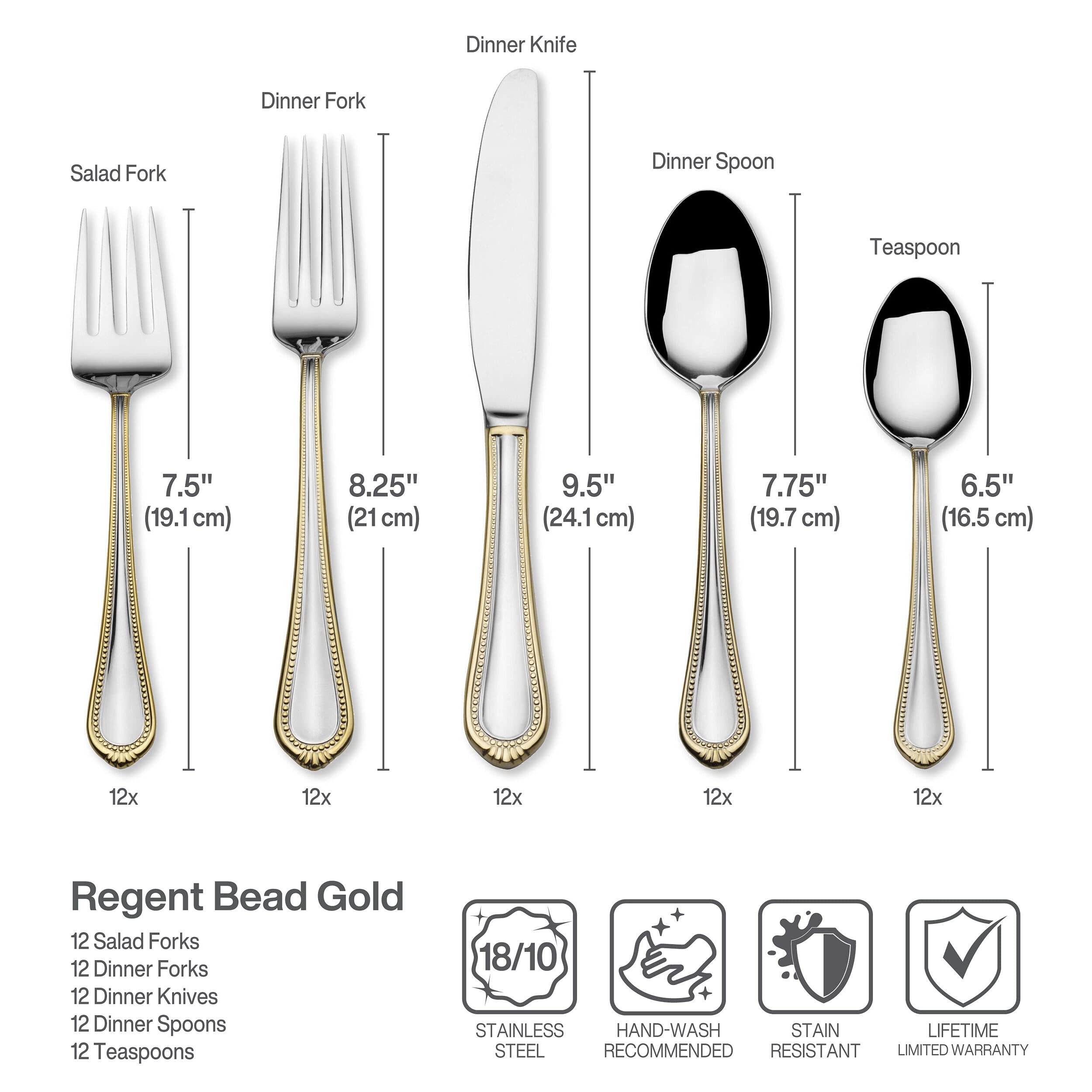 Mikasa 65-Piece 18/10 Stainless Steel Flatware Set with Gold Accent - Service for 12 Includes Serving Utensils - Elegant Dinnerware for Formal Dining, Weddings & Special Occasions