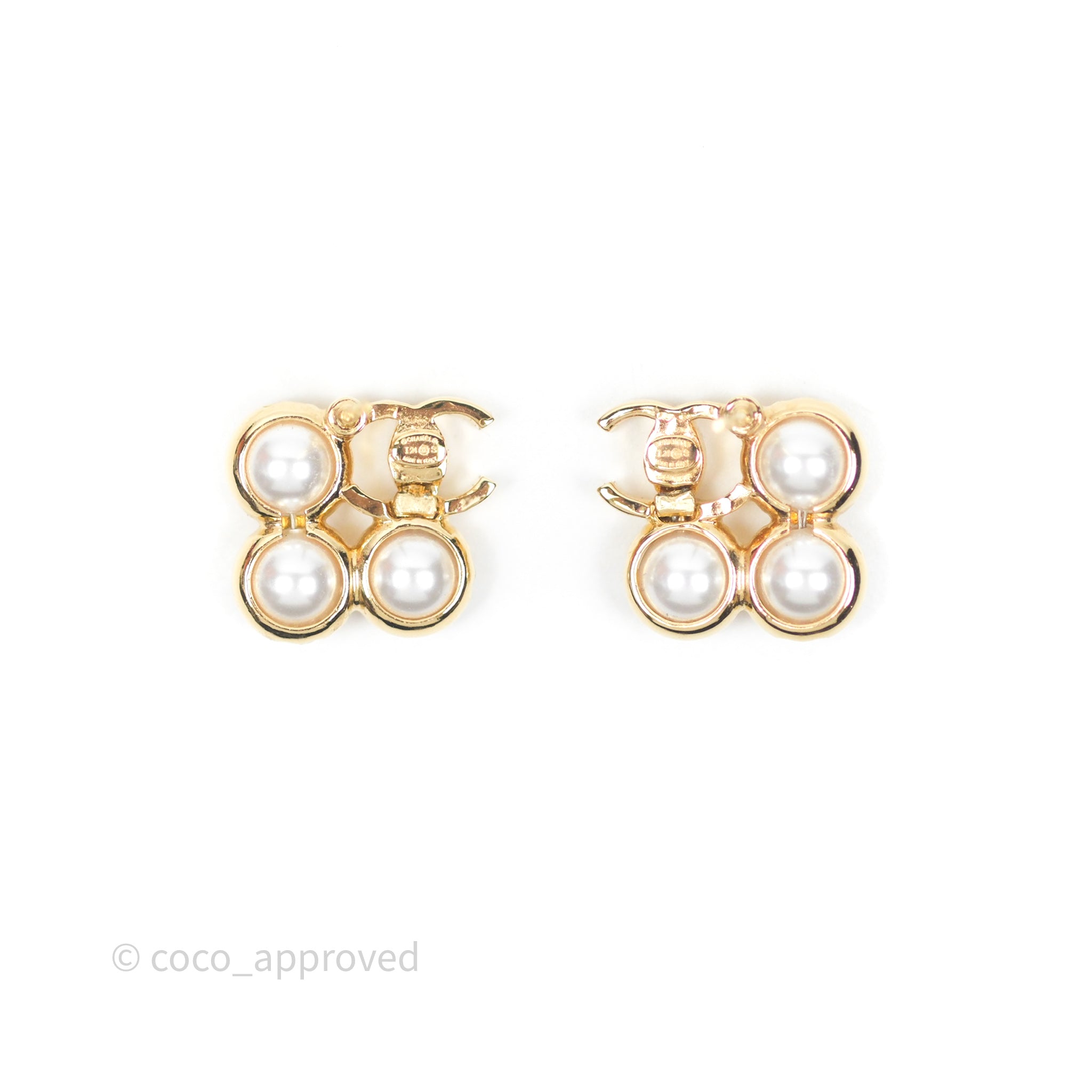 Chanel CC Pearl Earrings in Gold Tone - Luxury Fashion Jewelry for Women | Perfect for Parties, Weddings & Special Occasions