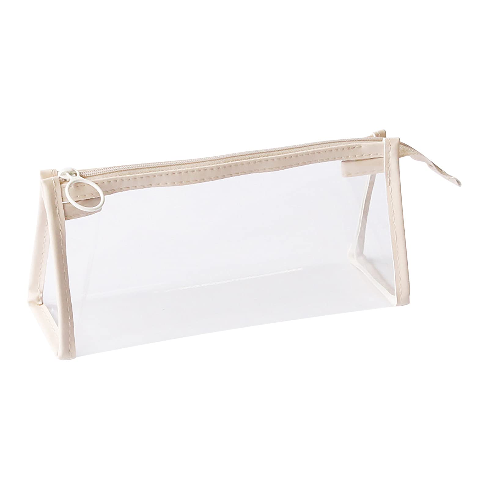 Clear Pencil Case - Large Capacity Transparent Pouch for Pens, Pencils & School Supplies | Waterproof Stationery Organizer for Students | Perfect for School, Office & Travel (Beige)
