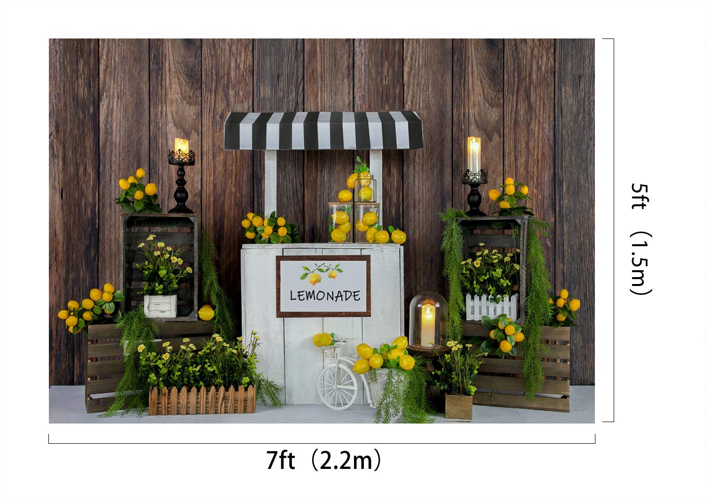 7x5ft Lemonade Stand Backdrop - Summer Kids Birthday Party Photo Background, Brown Wood Wall Seamless Soft Fabric for Photography | Perfect for Lemon-Themed Parties, Baby Showers & Instagram Photos