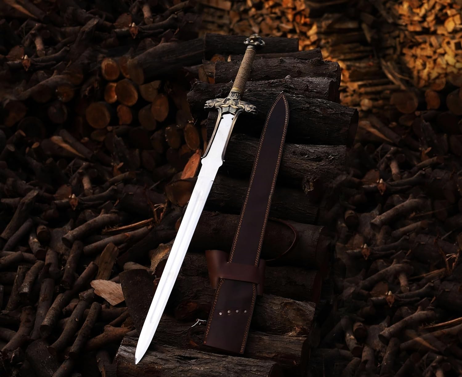 Handmade Conan Atlantean Sword - 42'' Viking Sword with 1095 Carbon Steel Blade, Full Tang & Brass Fittings | Leather Sheath | Collectible King Sword (7.5 lbs) | Perfect Gift for Men, Medieval Cosplay, Home Decor & Historical Reenactment
