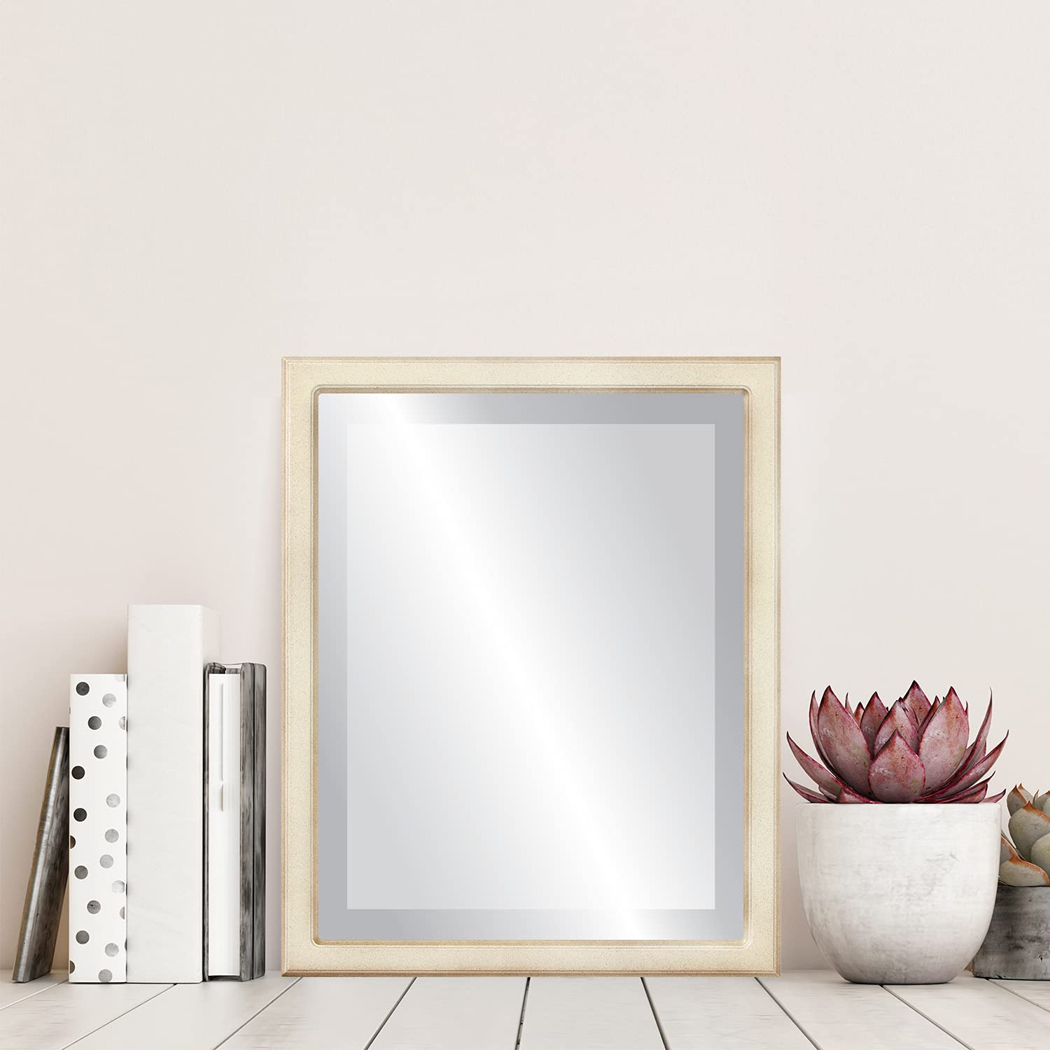 OVALCREST Rectangle Beveled Wall Mirror - Modern Home Decor - Taupe Frame - 22x26 Inches - Perfect for Living Room, Bedroom & Entryway Decor
