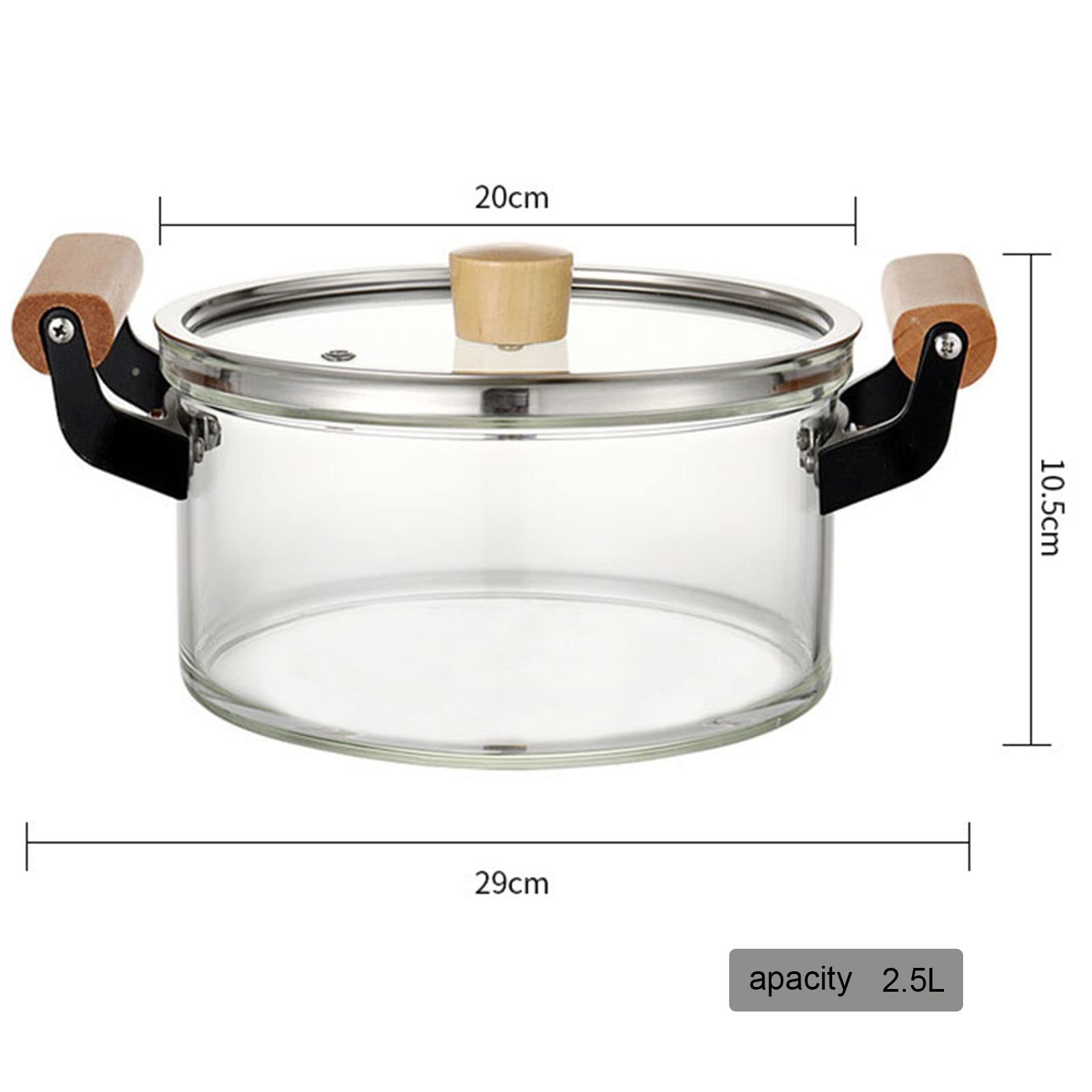 Premium Clear Glass Stock Pot - 2.5L High Borosilicate Heat-Resistant Cooking Pot for Pasta, Noodles & Stews | Safe for Stovetop, Oven & Microwave | Ideal for Home Kitchen & Restaurant Use