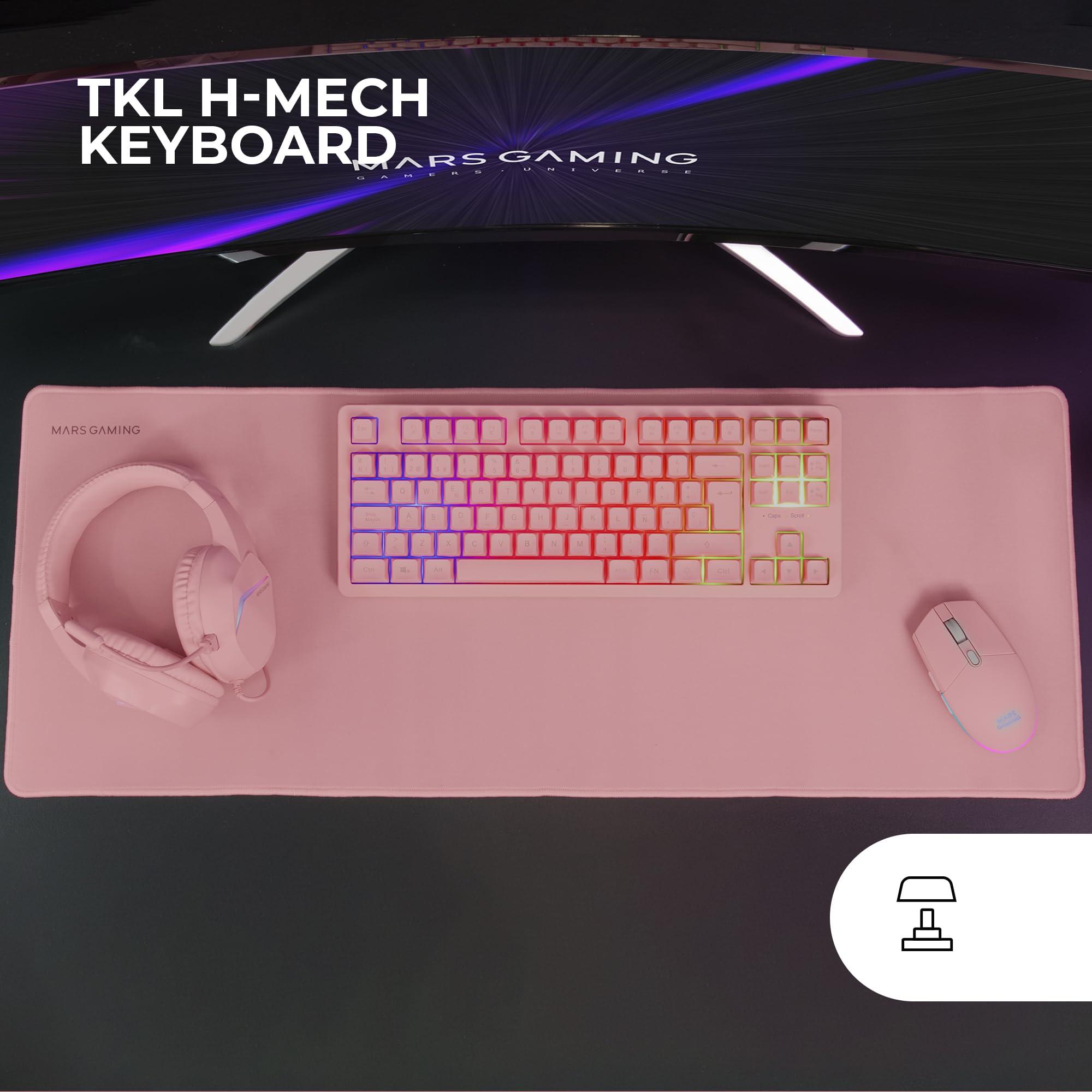MARSGAMING MCP-RGB3 Gaming Keyboard and Mouse Combo with RGB Lighting, 3200 DPI Optical Gaming Mouse, Over-Ear RGB Headset & XXL Mousepad - Pink (French Layout) - Perfect for PC Gaming, Streaming & Esports