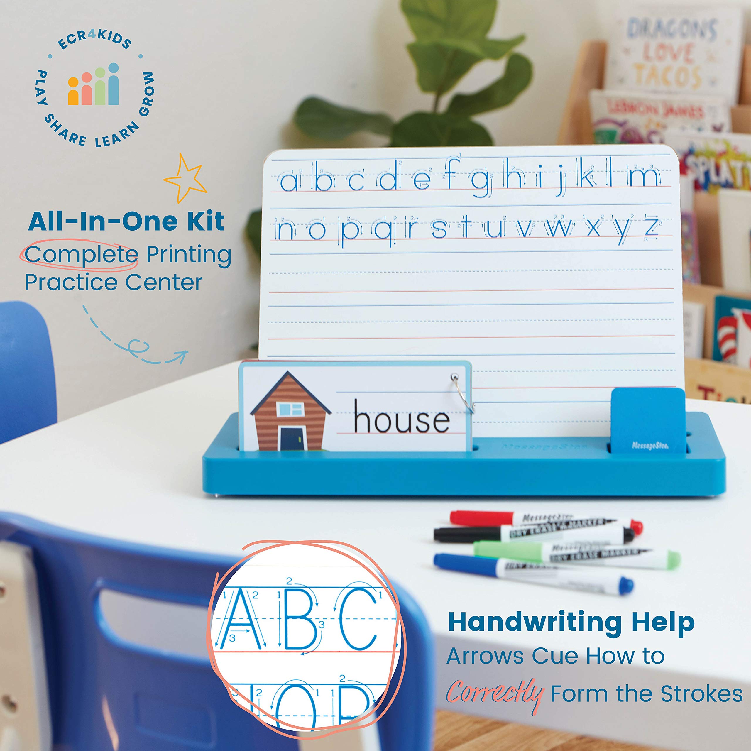 ECR4Kids Handwriting Practice Kit - Tracing Cards, Dry Erase Pens & Eraser for Kids - Learn to Write Alphabet & Numbers - Perfect for Preschool, Kindergarten & Homeschool Learning