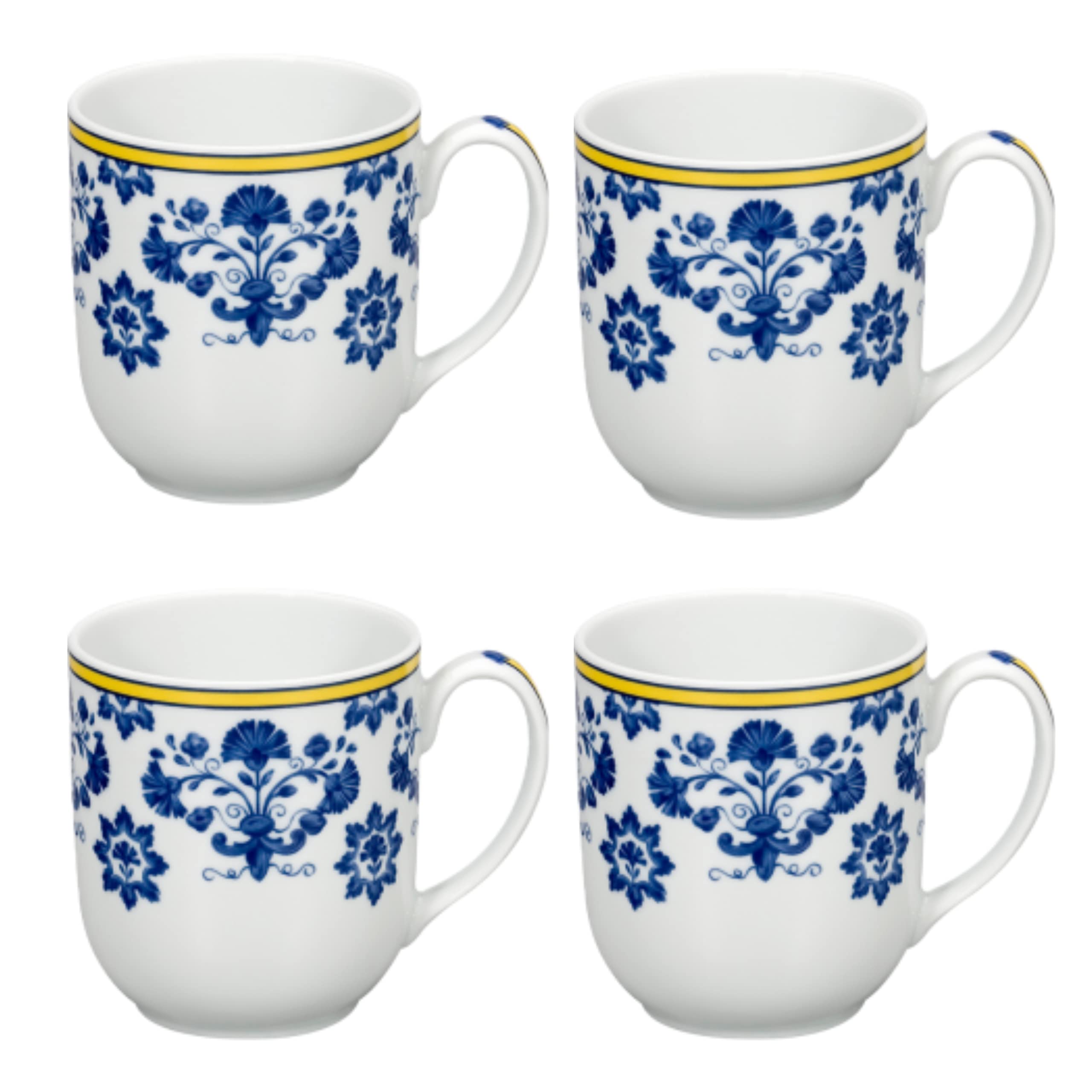 Castelo Branco Coffee Mugs Set of 4 - Premium Porcelain Tea Cups with Handle - Perfect for Home, Office, or Gift Giving - Ideal for Coffee, Tea, Hot Chocolate & Soups