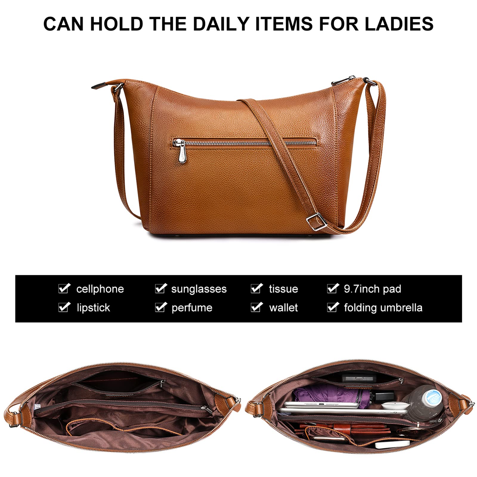 Genuine Leather Women's Shoulder Hobo Purse - Medium Crossbody Handbag for Everyday Use, Work & Travel | S-ZONE