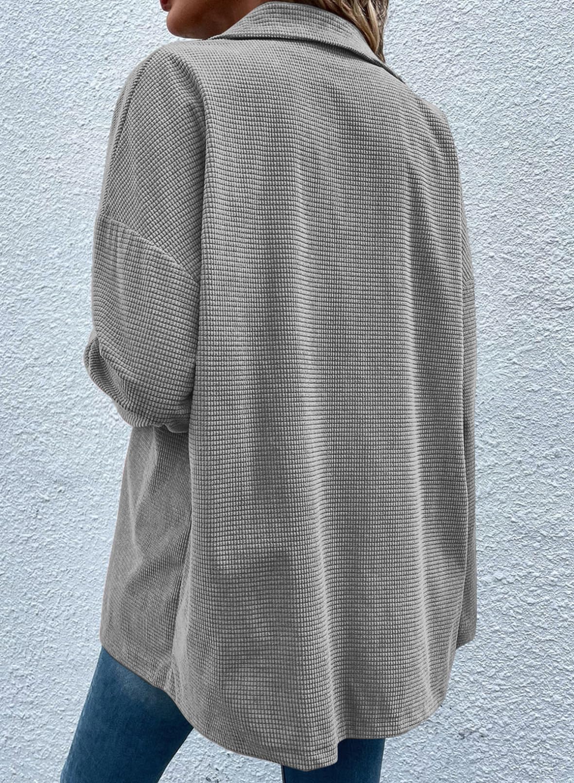 Stylish Women's Waffle Knit Long Shacket Jacket - Oversized Button Down Collar Blouse for Casual & Dressy Outfits | Perfect for Fall Layering, Office Wear & Weekend Outings