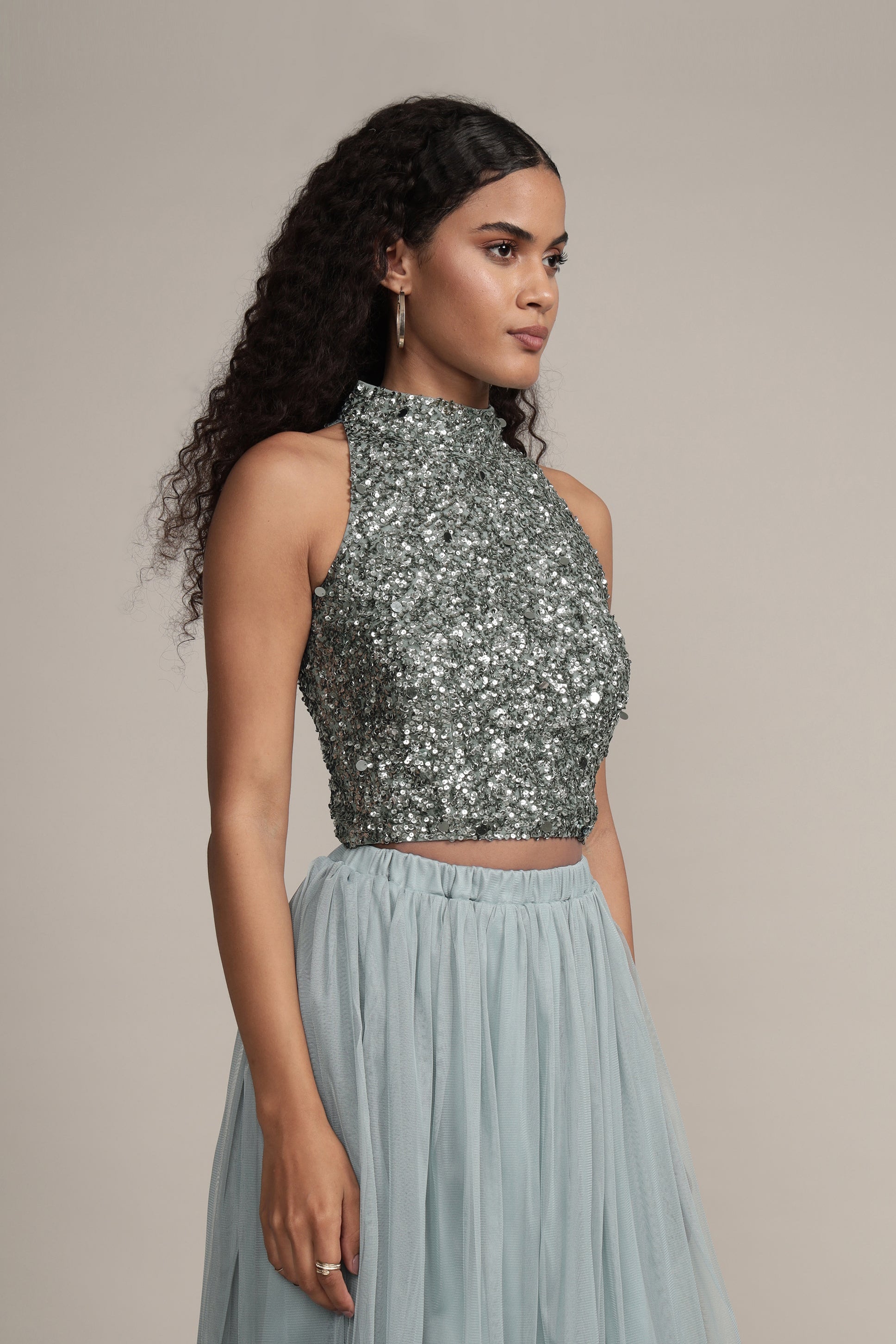 Stylish Gui Picasso Teal Sequin Top for Women | Elegant Party Blouse with Sparkling Sequins | Perfect for Night Out, Club Wear & Special Occasions