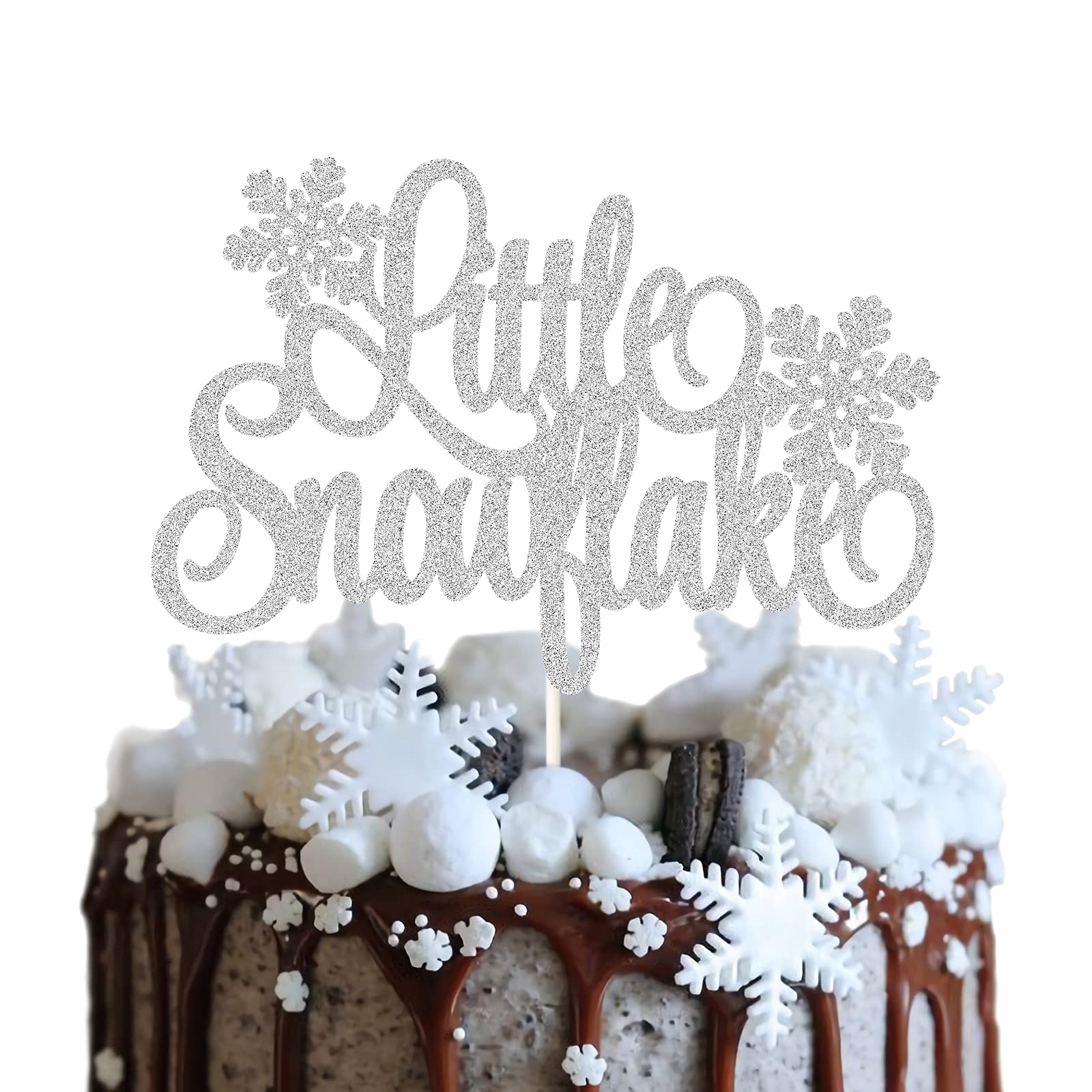 Shining Silver OurLittle Snowflake Cake Topper - Frozen Birthday Cake Decorations for Winter Wonderland Theme, 1st Birthday Party, Christmas & Holiday Celebrations - Perfect for Baby Showers, Wedding Cakes & Special Occasions