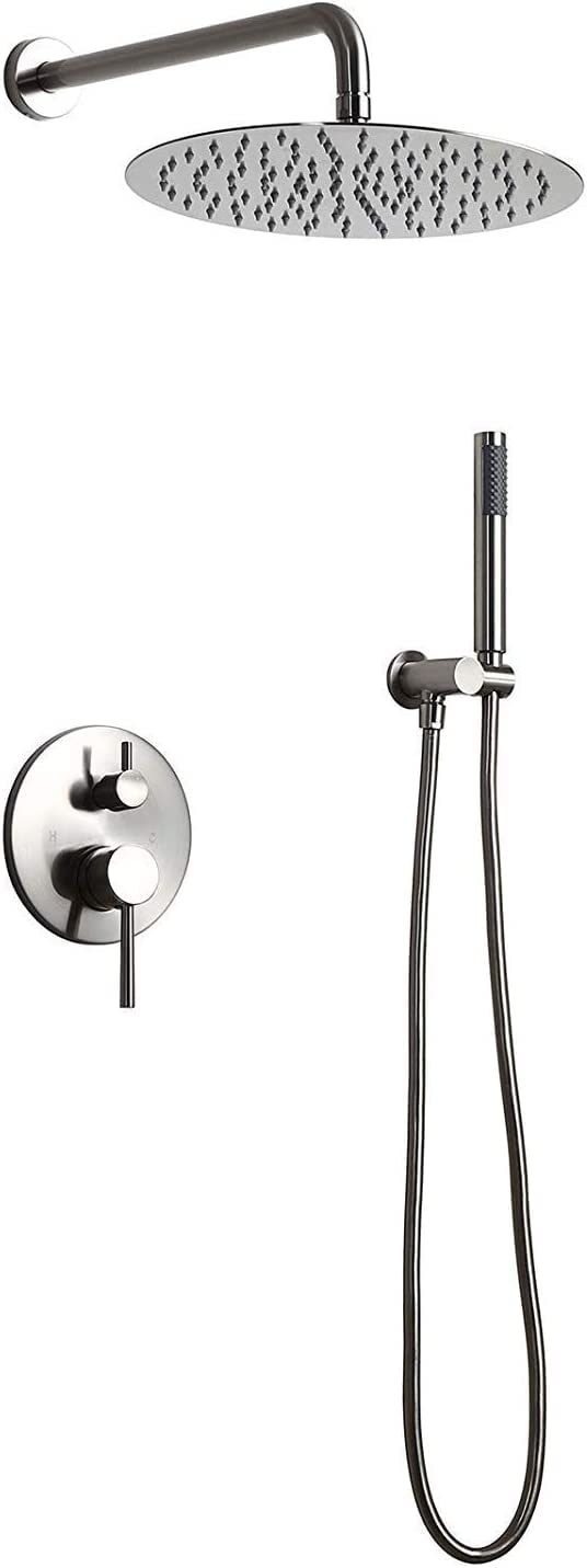 Wall-Mount High-Pressure 12-Inch Rainfall Shower Head with Handheld Spray - Brushed Nickel Dual Function Shower System - Solid Brass Construction for Spa-Like Bathroom Experience