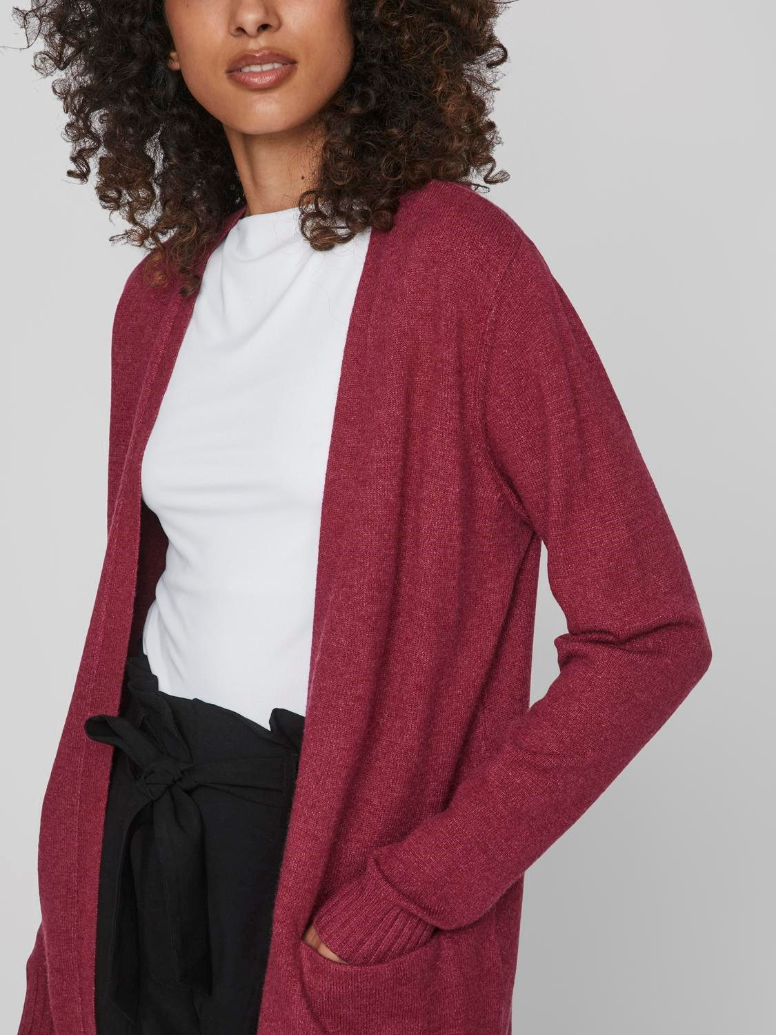 ASHLEY OPEN KNIT CARDIGAN SWEATER Women's Lightweight Long Sleeve Cover Up - Beet Red Color for Spring/Fall Fashion, Office Wear & Casual Outfits