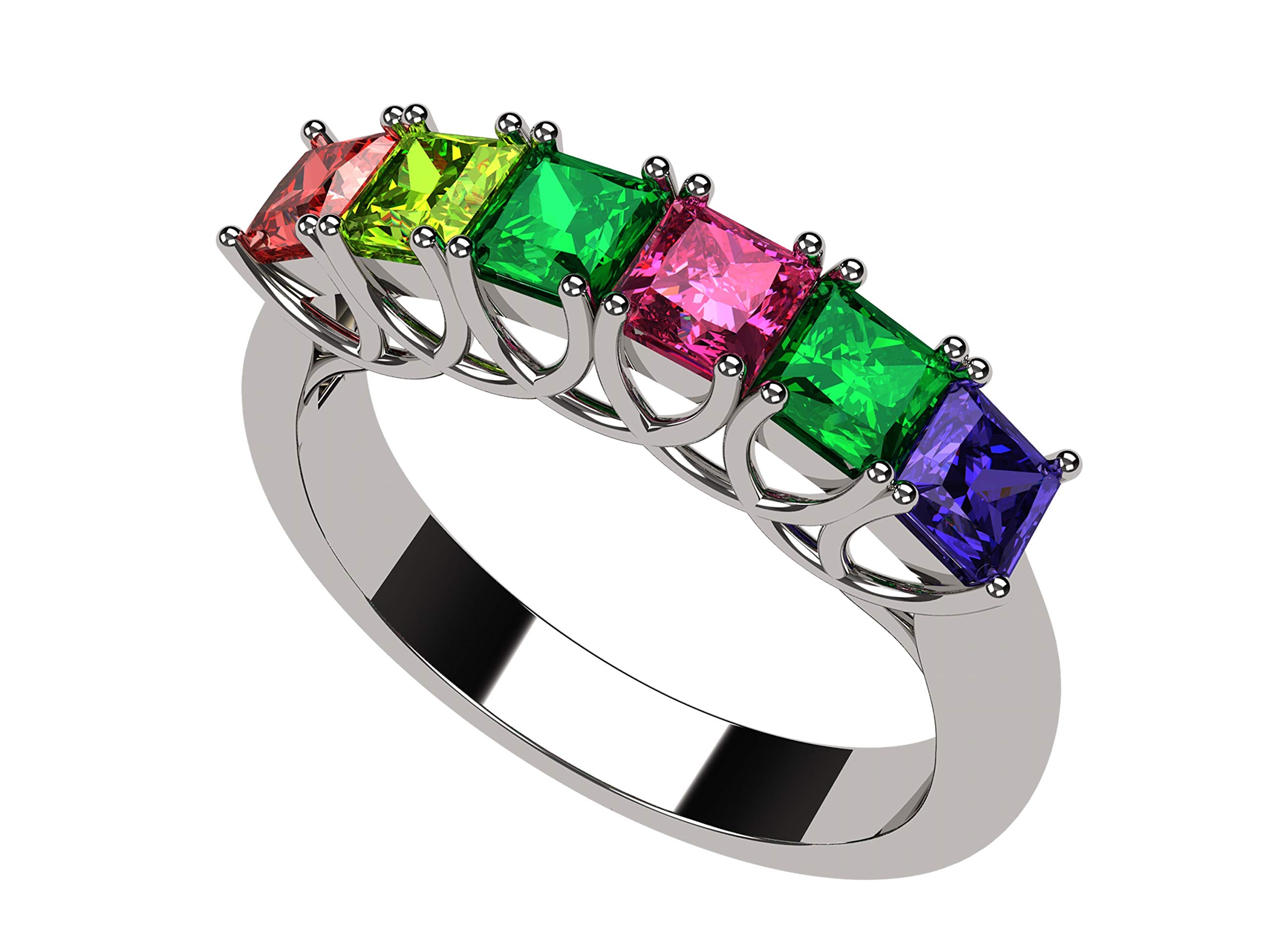 Princess Cut Lucita Mother's Rings with 1 to 7 Simulated Birthstones in 14K Gold - Perfect Gift for Mother's Day, Anniversary & Special Occasions