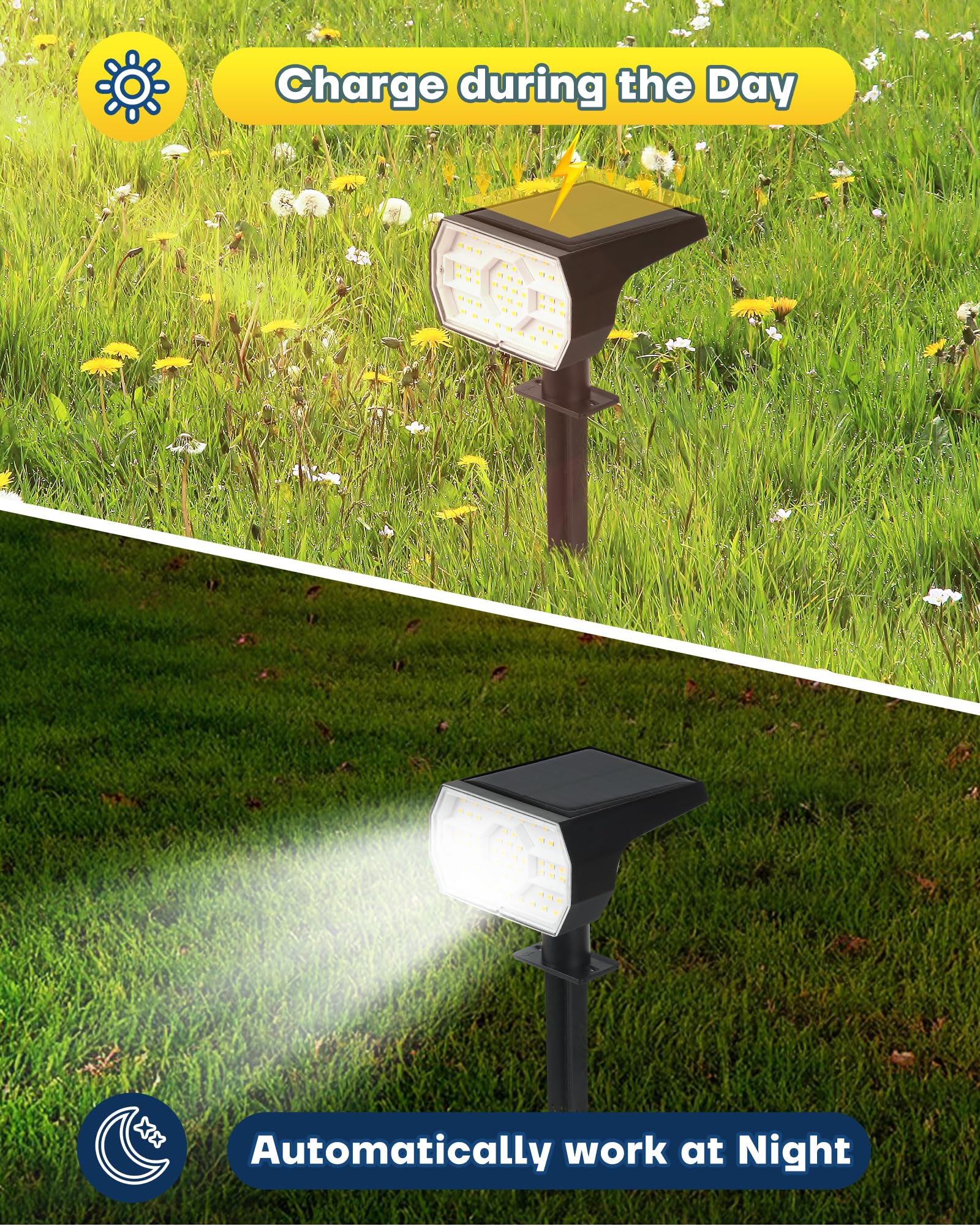 Kaxiida Solar Lights Outdoor Waterproof IP68 - 56 LED Solar Powered Spot Lights with 3 Lighting Modes for Yard, Patio, Garden, Pathway & Landscape - Dusk to Dawn Auto On/Off - Perfect for Backyard, Driveway, Deck, Walkway and Outdoor Decor