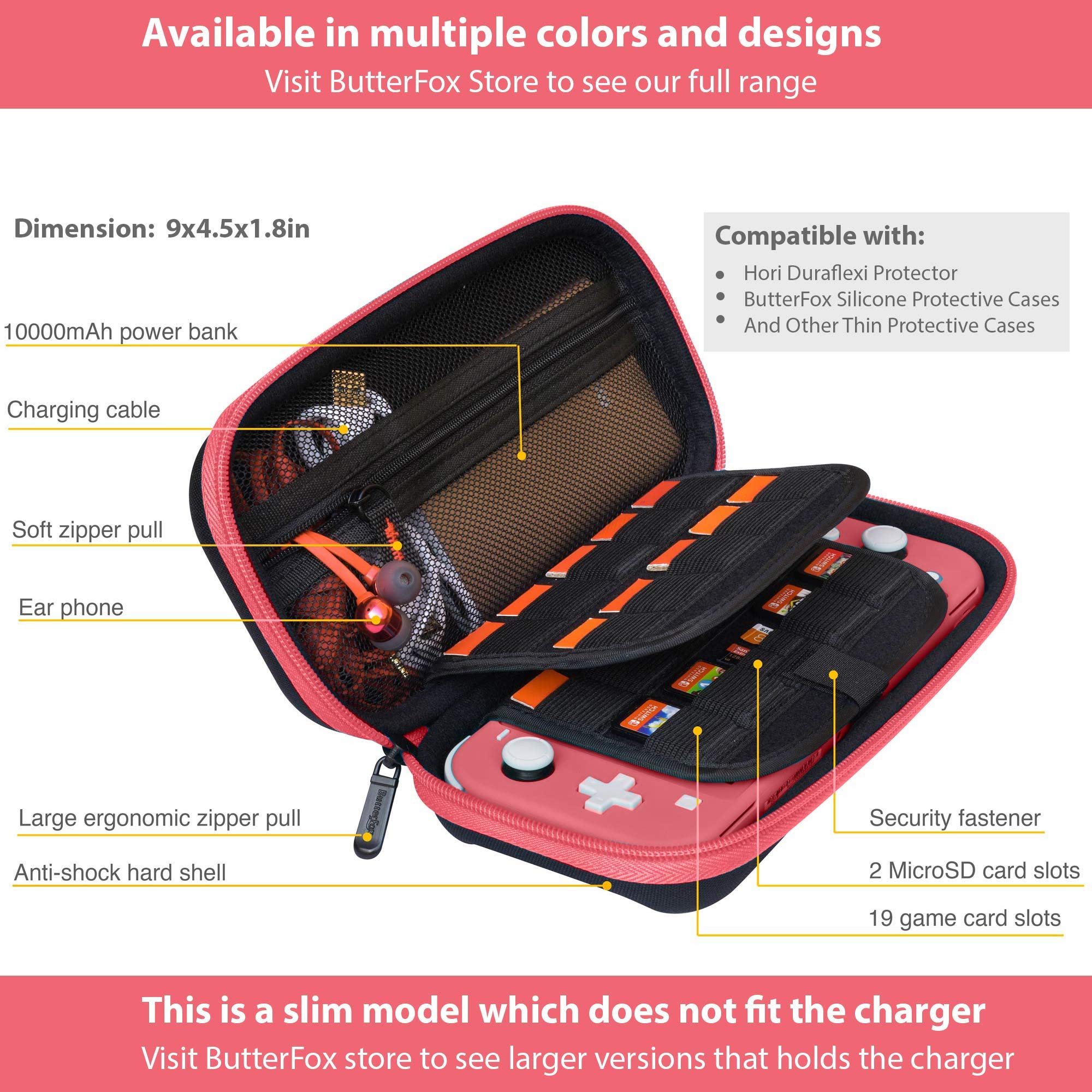 ButterFox Slim Carrying Case for Nintendo Switch Lite - 19 Game & 2 Micro SD Card Holders - Protective Storage Pouch for Switch Lite Accessories - Perfect for Travel, Gaming On-The-Go & Accessory Organization