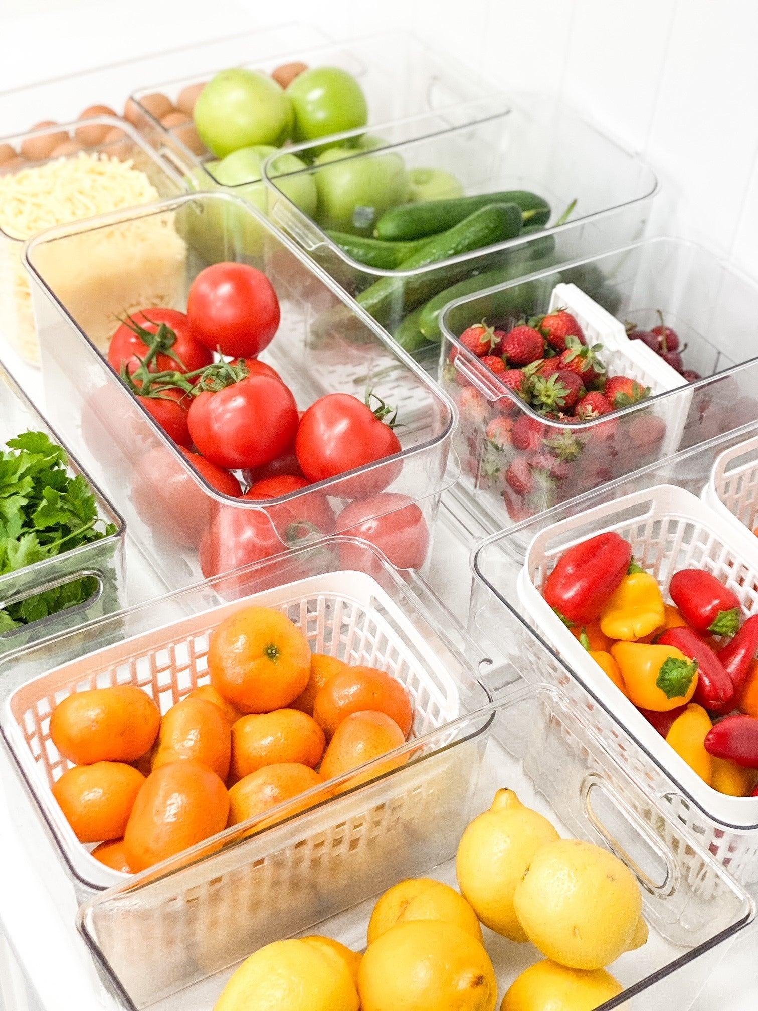 Double Fridge Storage Container with Basket - Organize Your Refrigerator for Fresh Food Storage | Perfect for Fruits, Vegetables, and Meal Prep