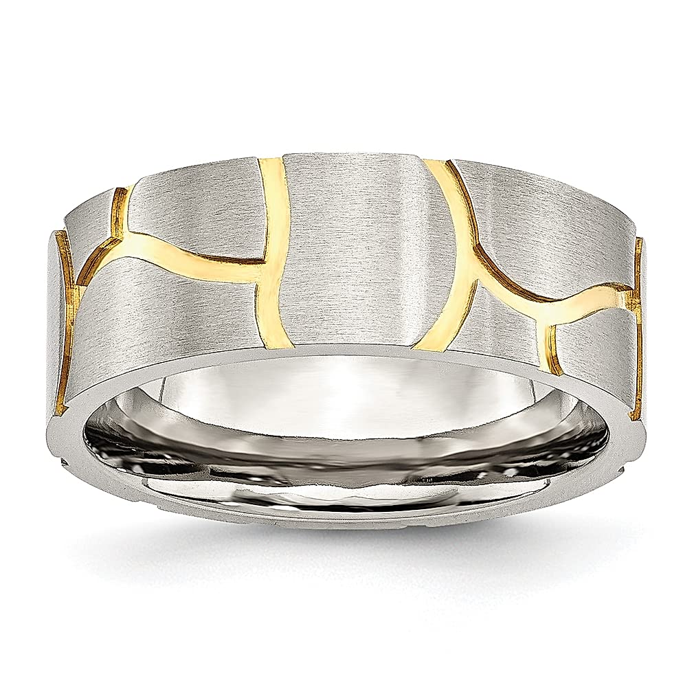 ICE CARATS 8mm Stainless Steel Brushed Yellow Gold Plated Grooved Wedding Band Ring for Men - Fashion Jewelry Gift for Dad, Husband & Him - Perfect for Weddings, Anniversaries & Special Occasions