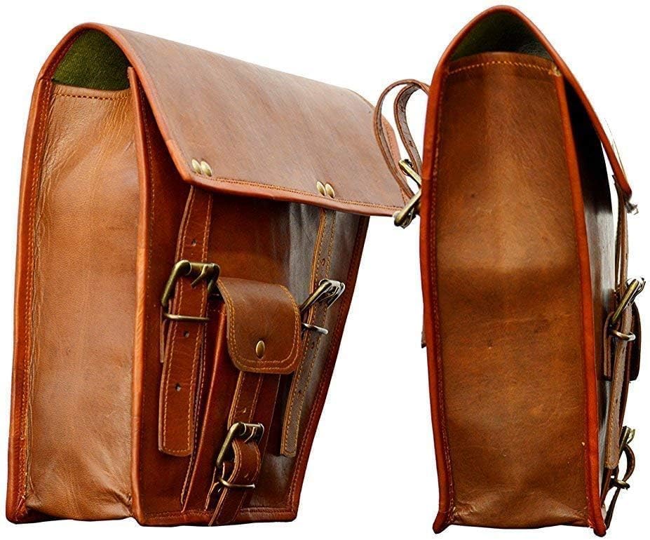2 Pack Genuine Leather Motorcycle Saddle Bags - Waterproof Bike Shoulder Bag & Tool Pouch for Harley, Cruiser - Brown Handlebar Sissy Bar Travel Accessories (Ideal for Road Trips, Camping & Daily Commute)