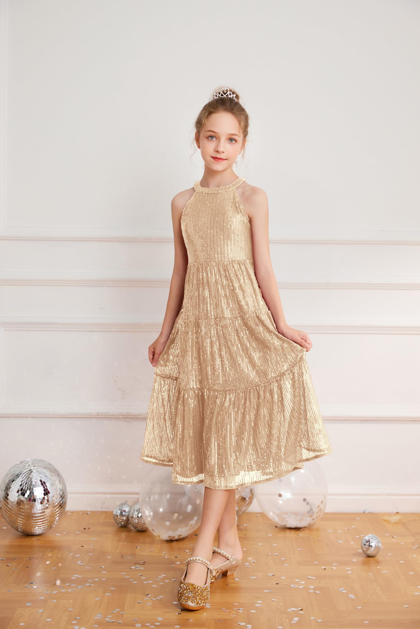 Grace Karin Sparkly Sequin Girls Formal Party Dress Elegant Long Maxi Dress for Ages 5-14 Years | Perfect for Pageants, Weddings & Special Occasions