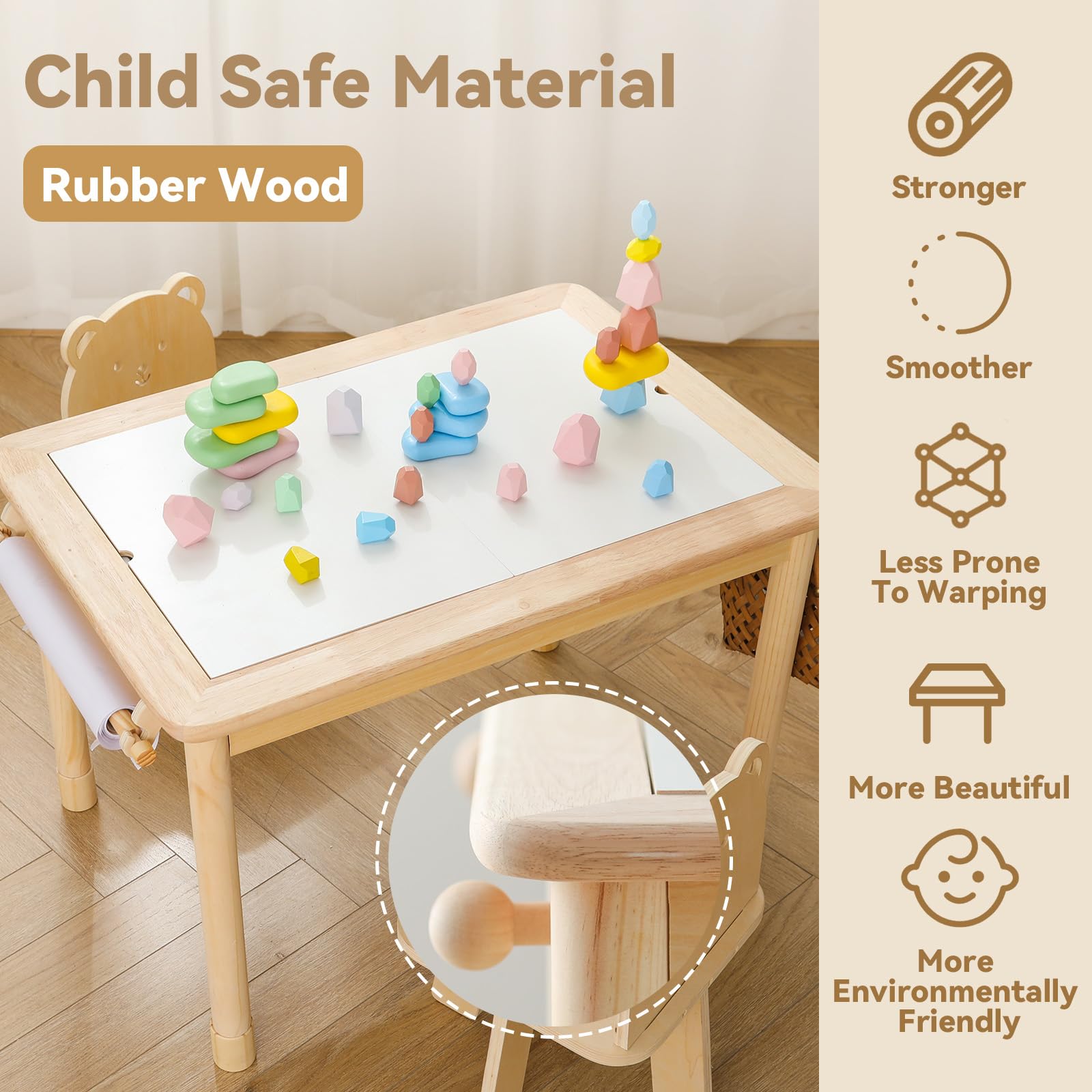 IEATFO Rubber Wood Montessori Sensory Table for Kids - Foldable Storage Bins, Adjustable Height, Reinforced Frame - Multifunctional Activity Table for Sensory Play & Learning - Perfect for Preschool, Daycare & Home Playroom