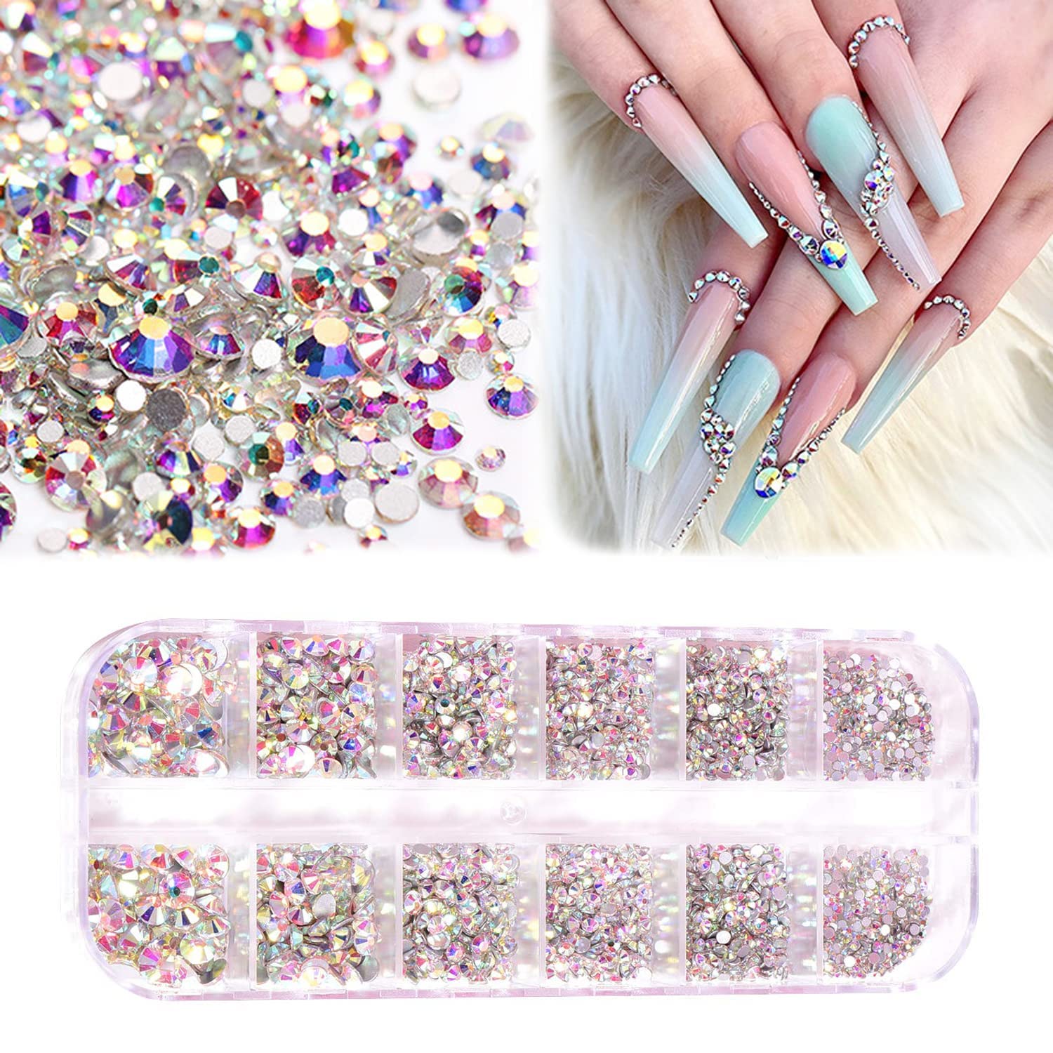 Gleevia 12 Grid Acrylic Nail Art Storage Box - Crystal Clear Jewelry Organizer for Manicure, DIY Nail Design, and Phototherapy - Perfect for Bridal Nail Art, Salon Professionals & Home Use