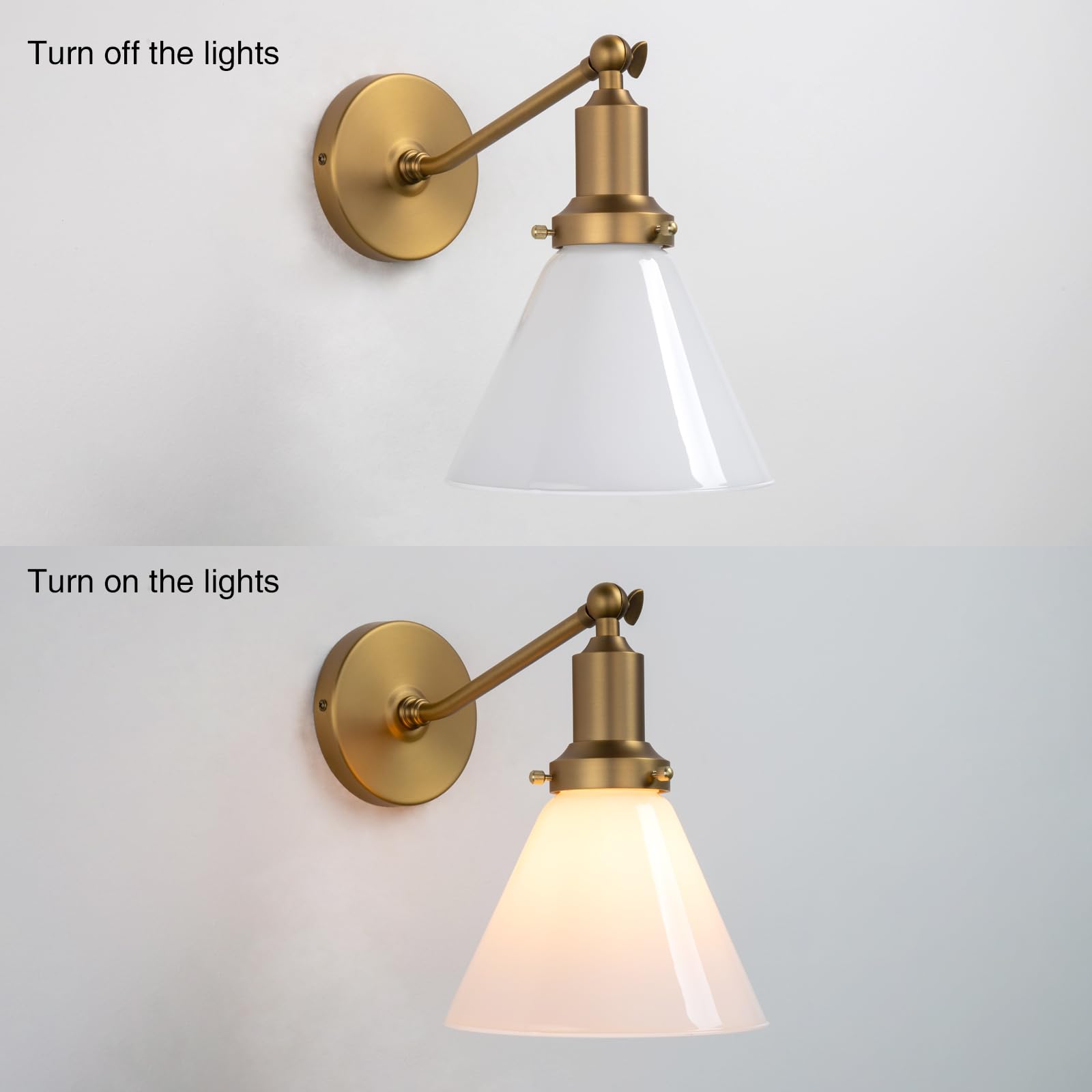 PERMO Vintage Industrial Wall Sconce Light Fixture - Single Slope Pole Mount with Funnel Flared Milk White Glass Shade - Perfect for Bedroom, Living Room, or Entryway Lighting