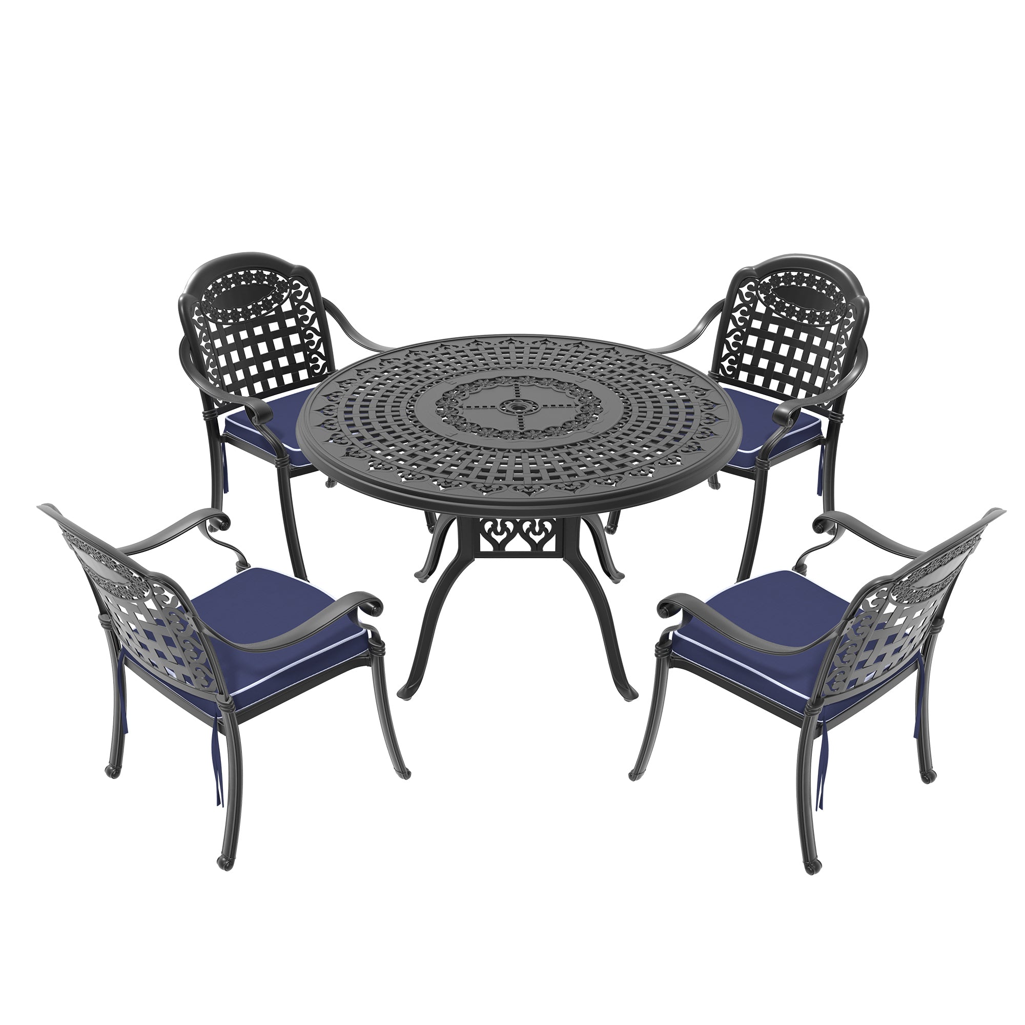 5-Piece Cast Aluminum Patio Furniture Set with Cushions - Outdoor Patio, Garden & Poolside Seating - Random Color Cushions Included