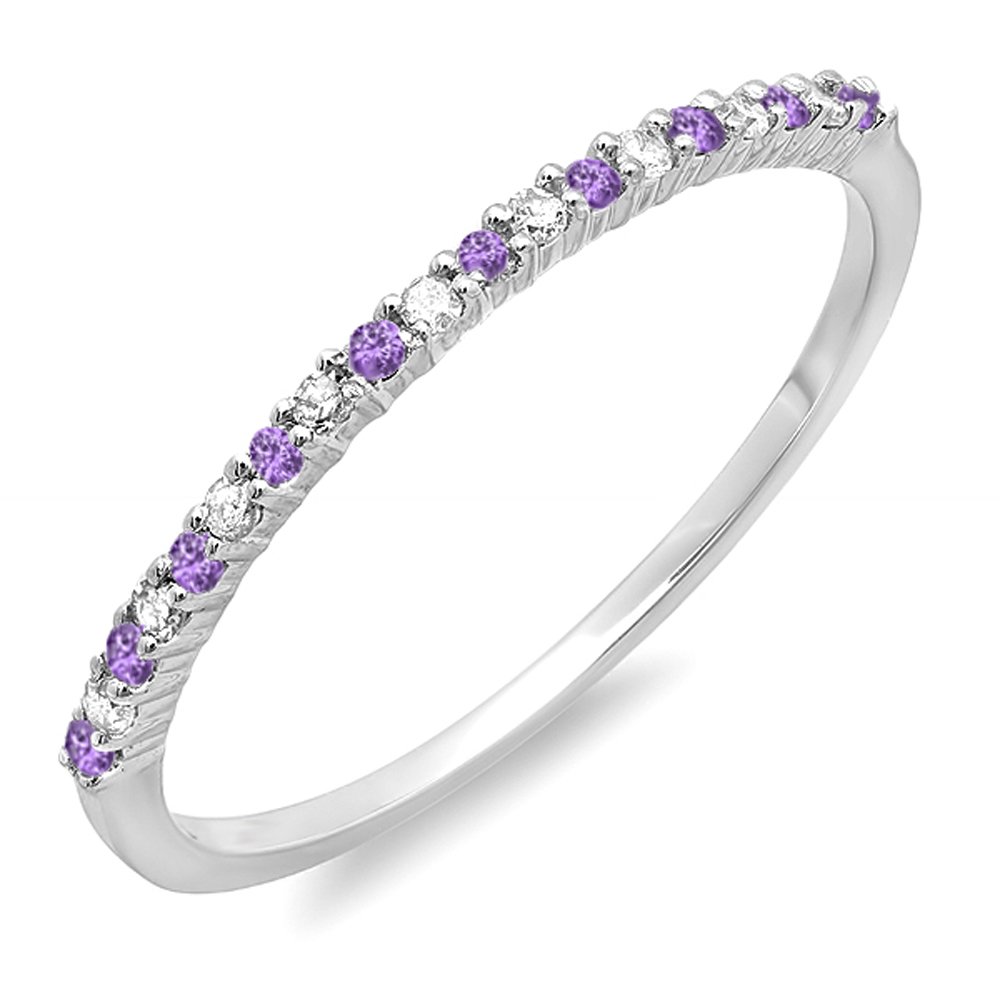 14K Solid Gold Round Amethyst & White Diamond Women's Stackable Ring for Anniversary, Wedding, Engagement - Perfect Gift for Her, Bridal Jewelry, Valentine's Day Present