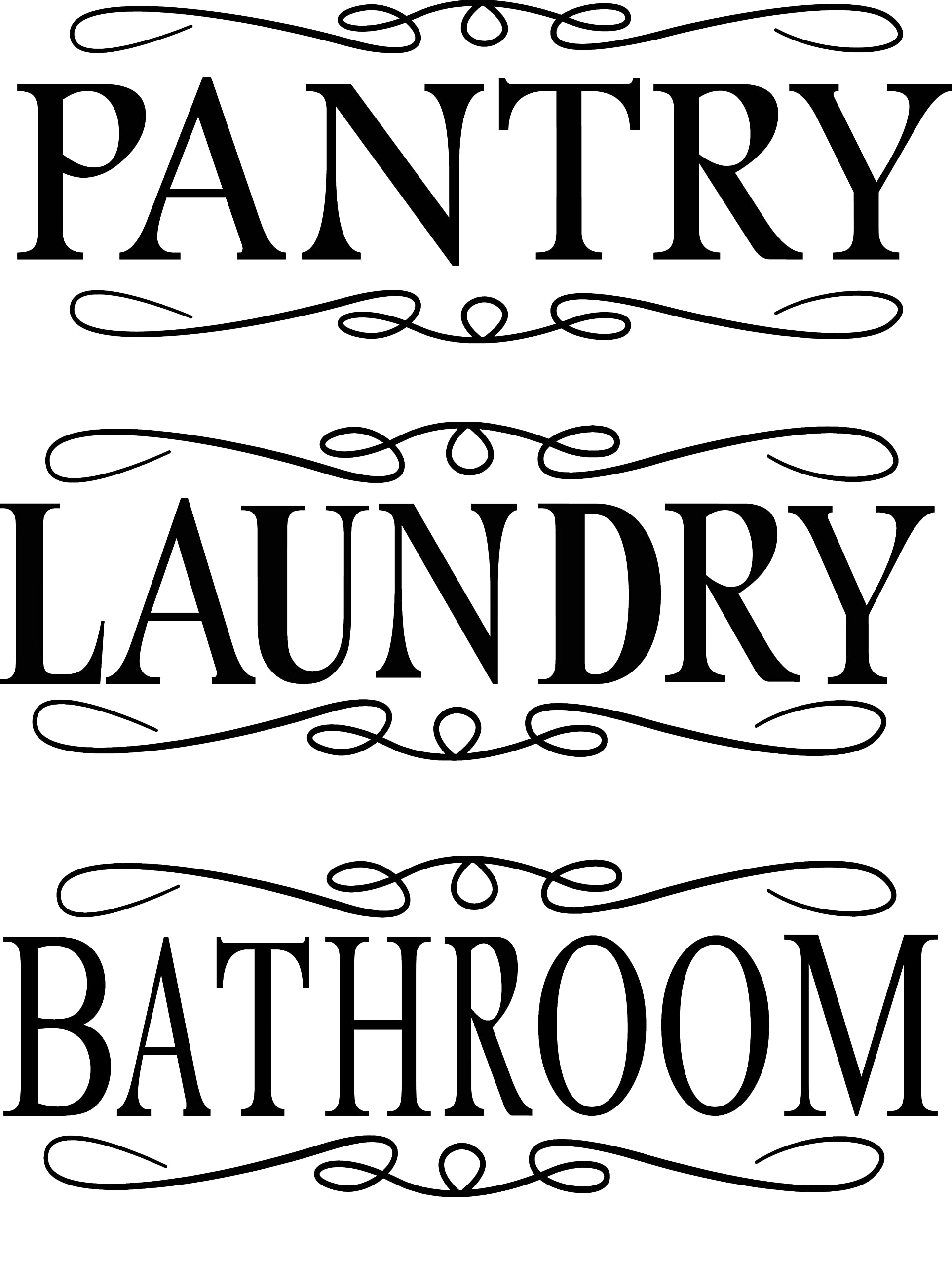 3-Piece Vinyl Wall Decal Set for Pantry, Laundry & Bathroom - Removable Kitchen, Farmhouse Door & Home Wall Art Decor - Perfect for Home Organization & Farmhouse Style Decorating