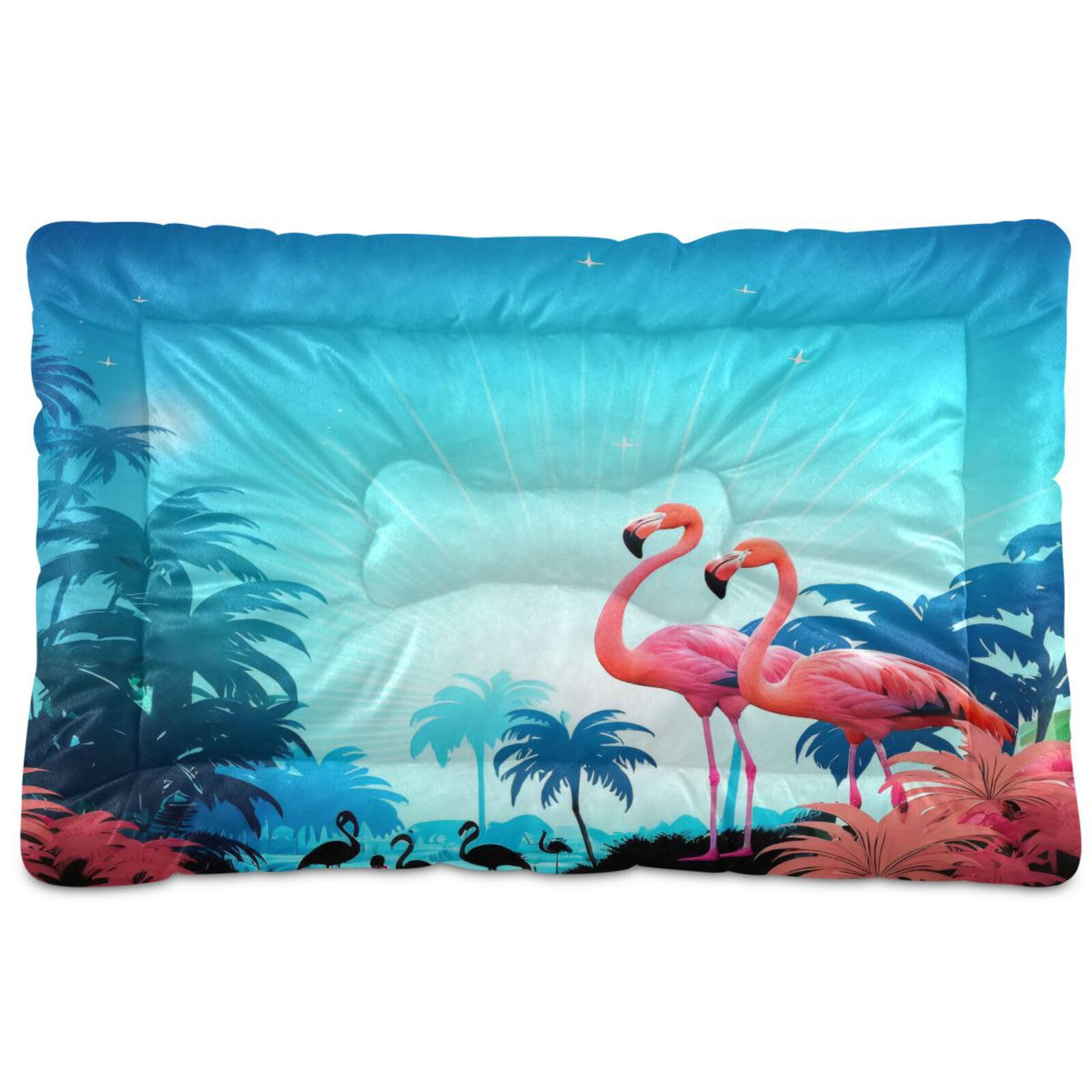 Tropical Pink Flamingo Pet Bed - Ultra Soft Rectangle Dog & Cat Bed for Small to Medium Pets, 24x18 Inch - Calming Comfort Bed for Puppies, Kittens & Senior Pets - Perfect for Living Room, Bedroom or Pet Nursery
