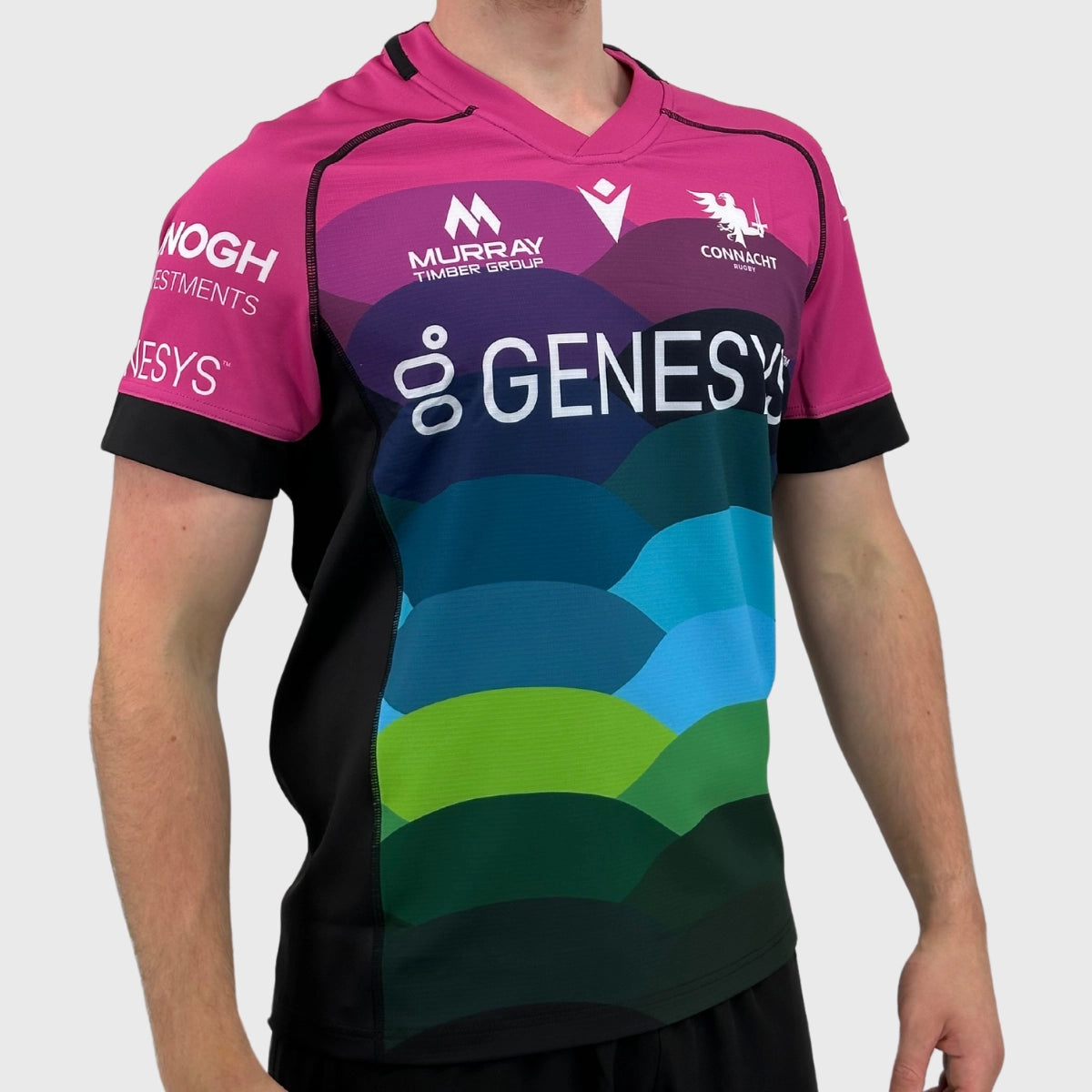 Macron Connacht Rugby Training Shirt - Pink & Black - Breathable Performance Jersey for Rugby Practice & Gym Workouts