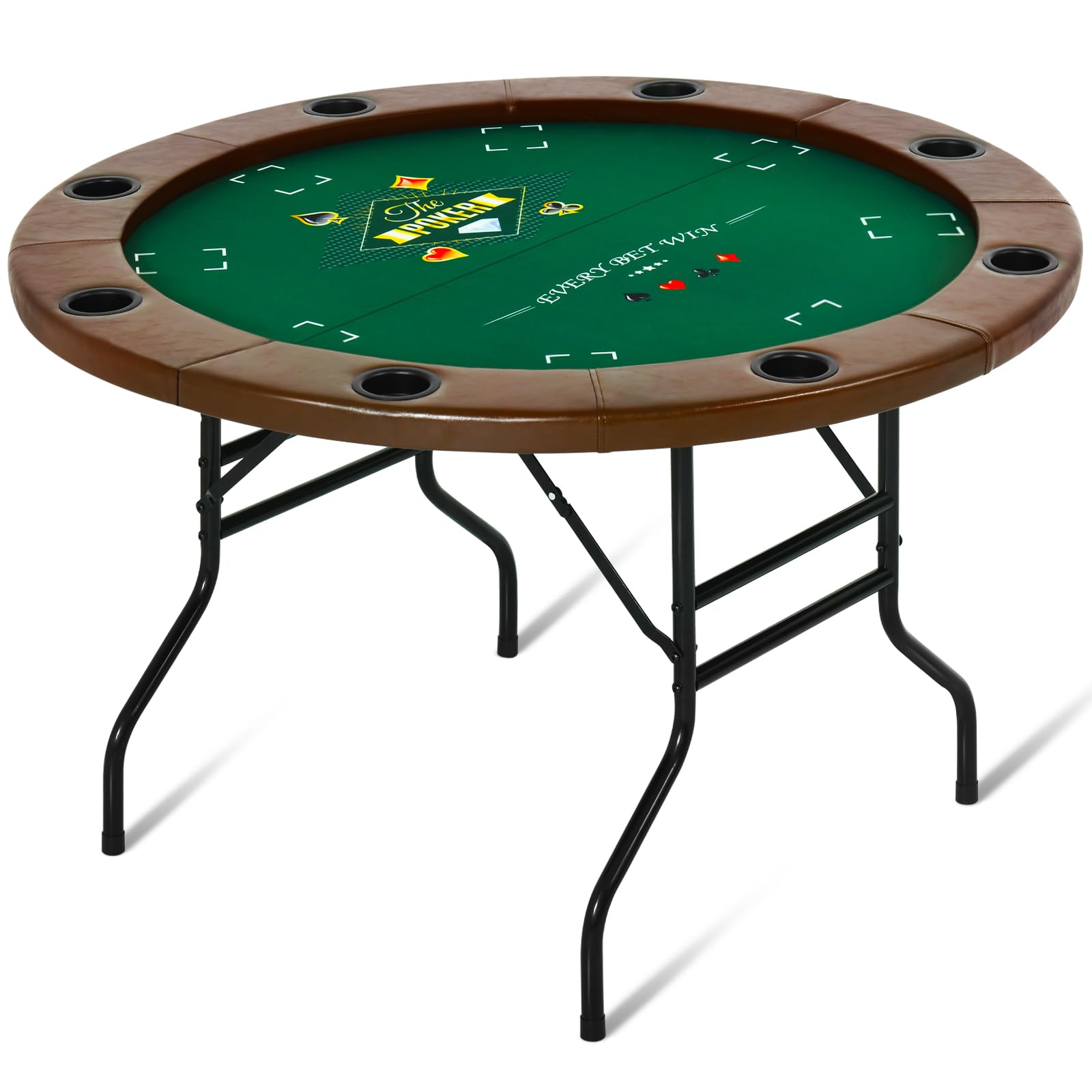 Foldable Round Poker Table for 8 Players - Casino Style Card Game Table with Stainless Steel Cup Holders & Padded Rails - Portable Texas Holdem & Blackjack Table (Brown) | Perfect for Home Game Nights, Poker Parties & Casino-Themed Events