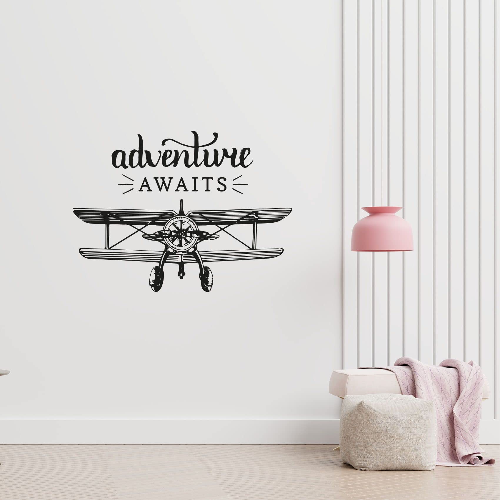 Adventure Awaits Airplane Wall Decal - 8x10 Inch Vinyl Sticker for Kids Room, Nursery & Bedroom Decor - Fun Airplane & Helicopter Wall Art for Boys & Girls - Perfect for Home, Playroom & School Classroom Decorations